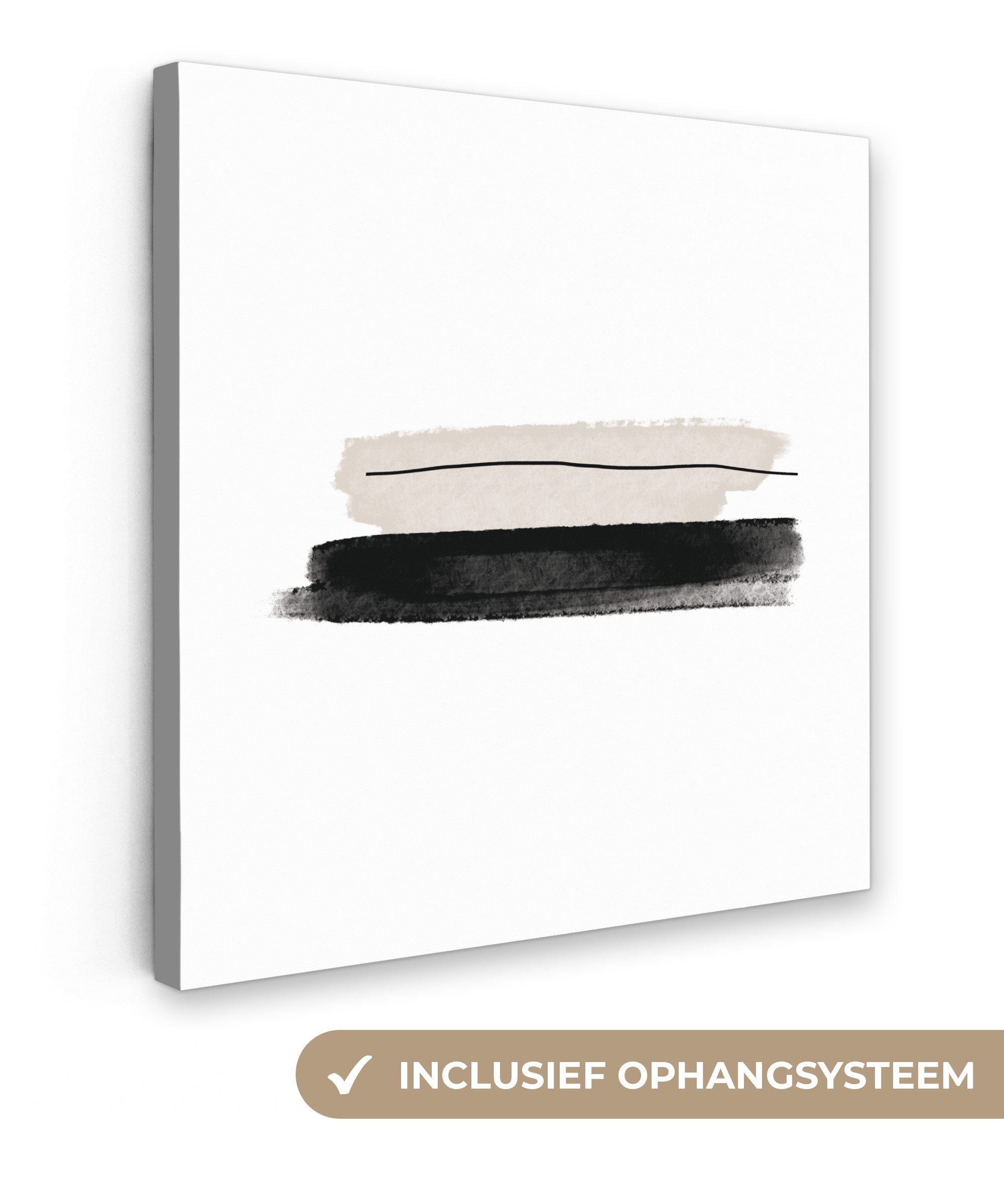 OneMillionCanvasses® Leinwandbild Abstrakt - Linien - Schwarz - Beige - Kunst, Fotodruck (1 St), Wandbild, Deko Schlafzimmer Wohnzimmer Flur 20x20 cm