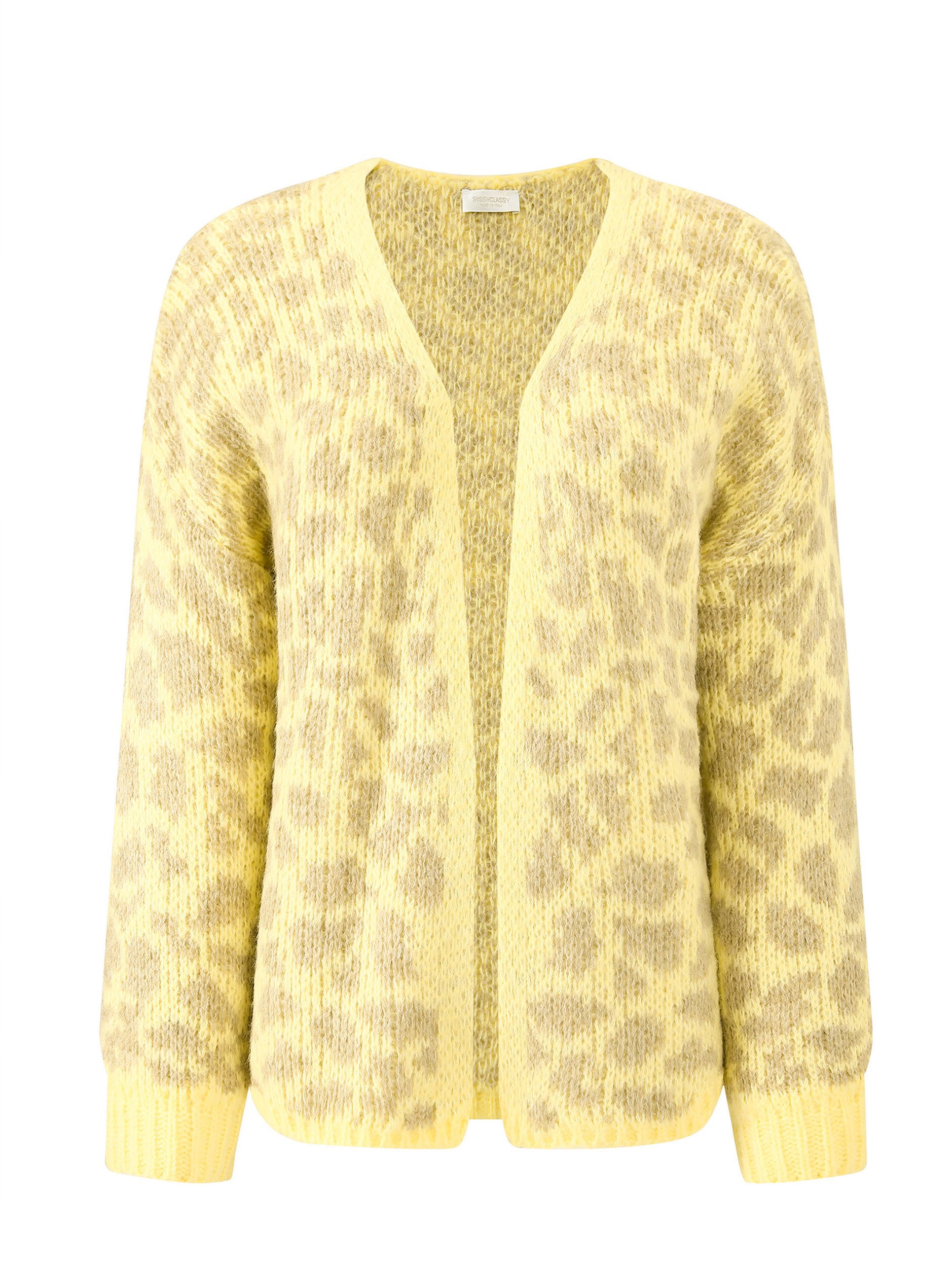 SASSYCLASSY Cardigan Cardigan Damen aus Grobstrick mit Lepardenmuster Overs günstig online kaufen