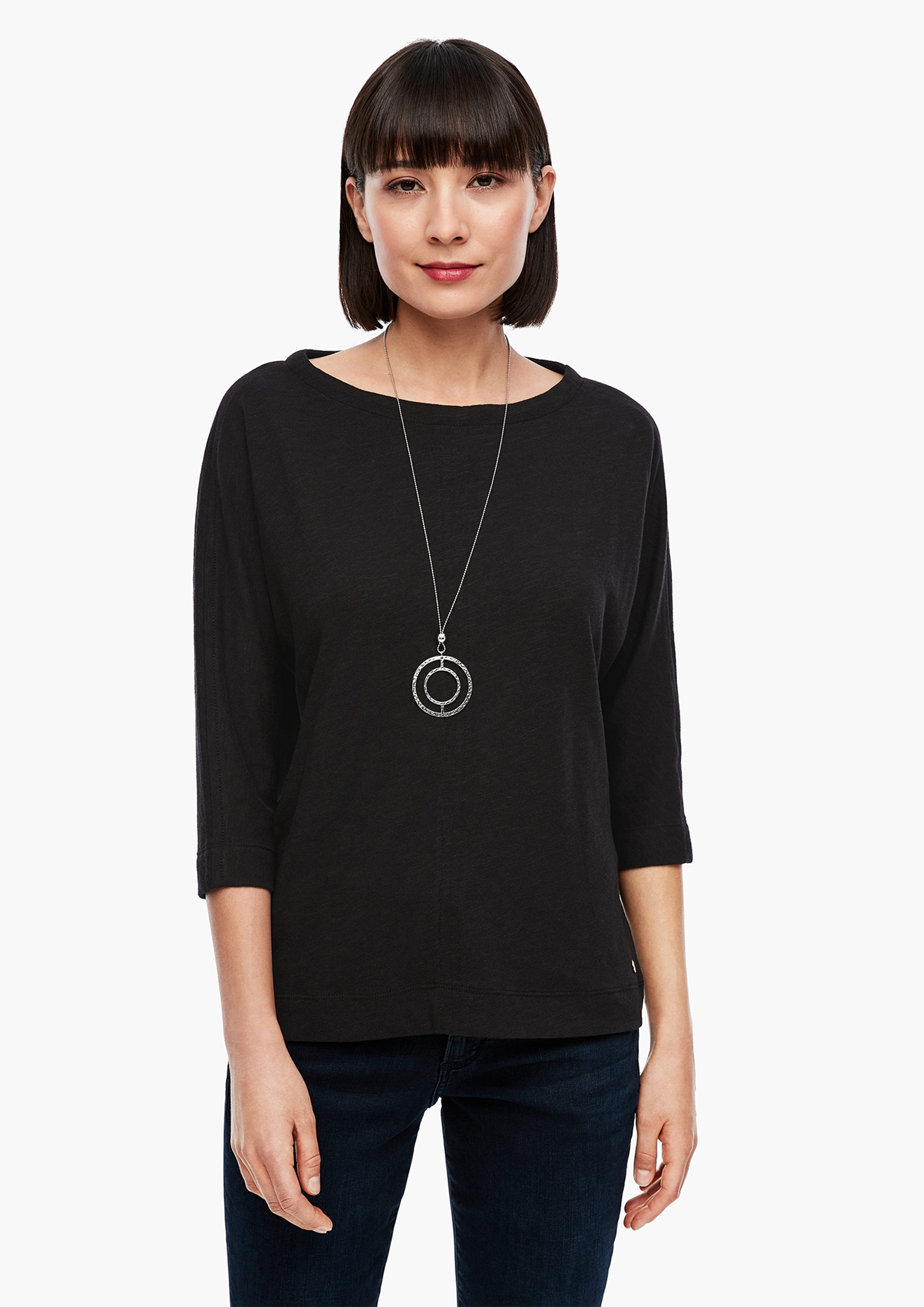 s.Oliver black T-Shirt 3/4-Arm-Shirt Fledermausärmeln mit