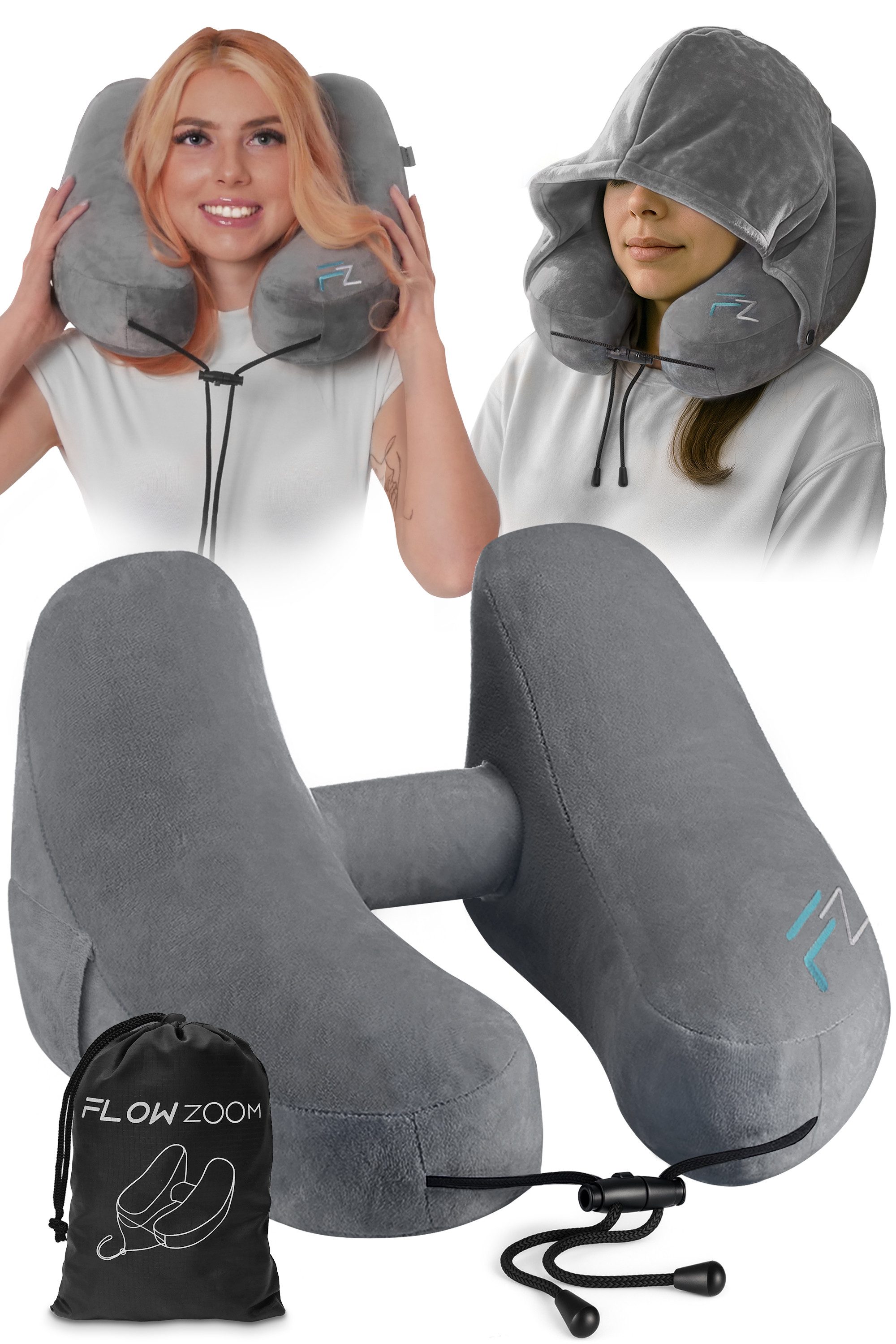 FLOWZOOM Nackenhörnchen AIR Nackenkissen aufblasbar - Nackenkissen Flugzeug - Reisekissen, Nackenhörnchen für Erwachsene - Reisekissen aufblasbar