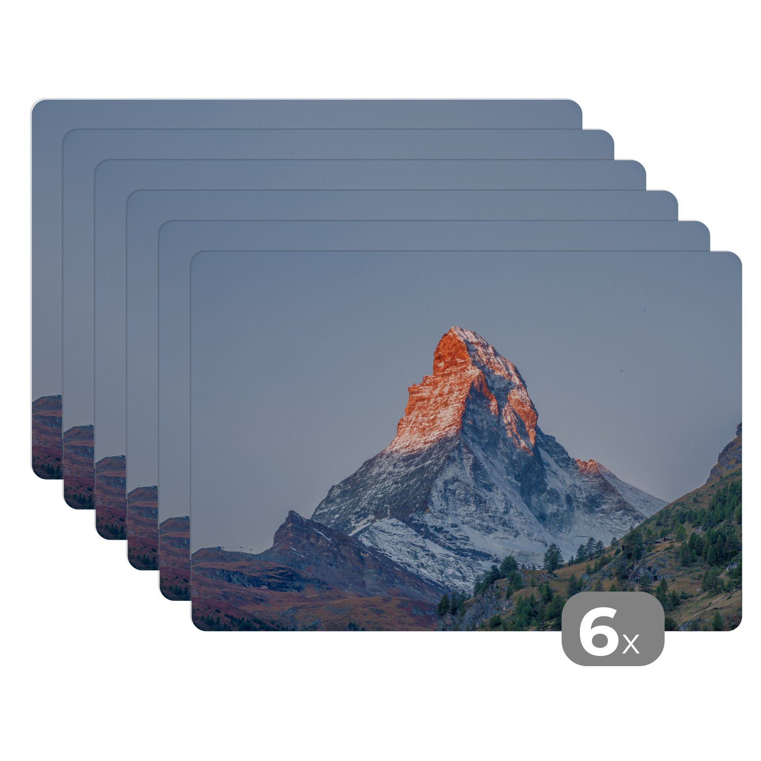 Platzset, Das Matterhorn in der Schweiz bei Sonnenaufgang, MuchoWow, (6-St), Platzset, Platzdecken, Platzmatte, Tischmatten, Schmutzabweisend