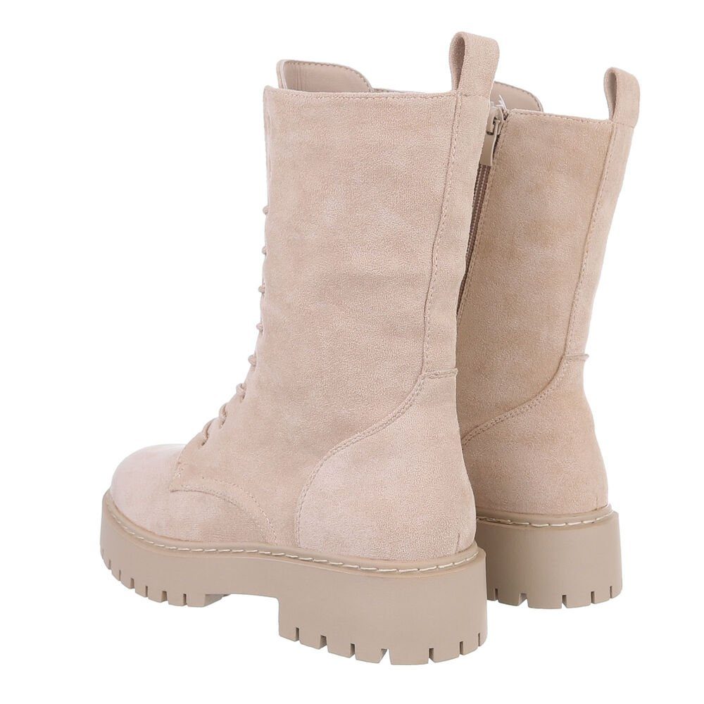 Ital-Design Damen Schnürschuhe Freizeit Schnürstiefelette (84338338) Blockabsatz Plateaustiefeletten in Beige