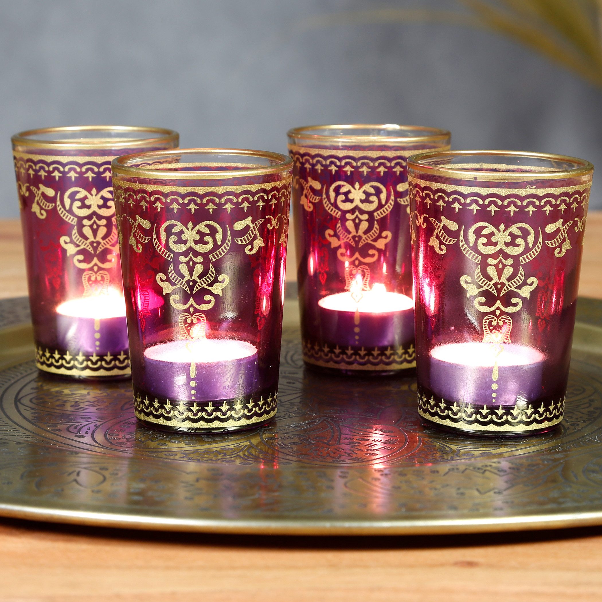 Casa Moro Настольные лампы Торшеры Glas Violet Lila Gold 6er Set Teelichter Kerzen Tischdeko (einzigartige Wohn Ramadan Deko), Настольные лампы im orientalischen Stil TGL-1002
