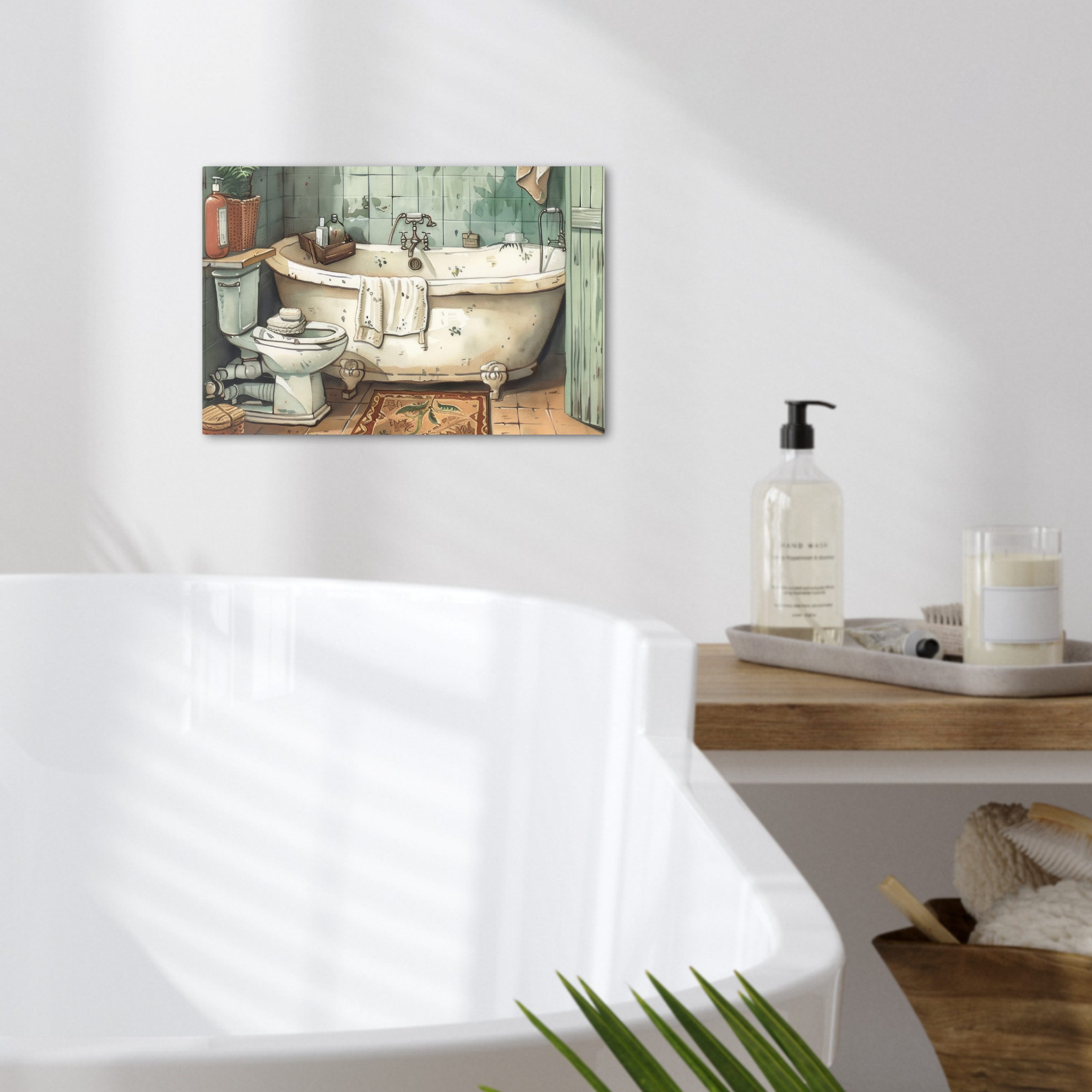 OneMillionCanvasses® Leinwandbild Vintage - Badewanne - Badezimmer - Illustration, Fotodruck (1 St), Badezimmer Deko, Bilder WC, Toilette Wanddeko 20x30 cm – Bild 2 von 5