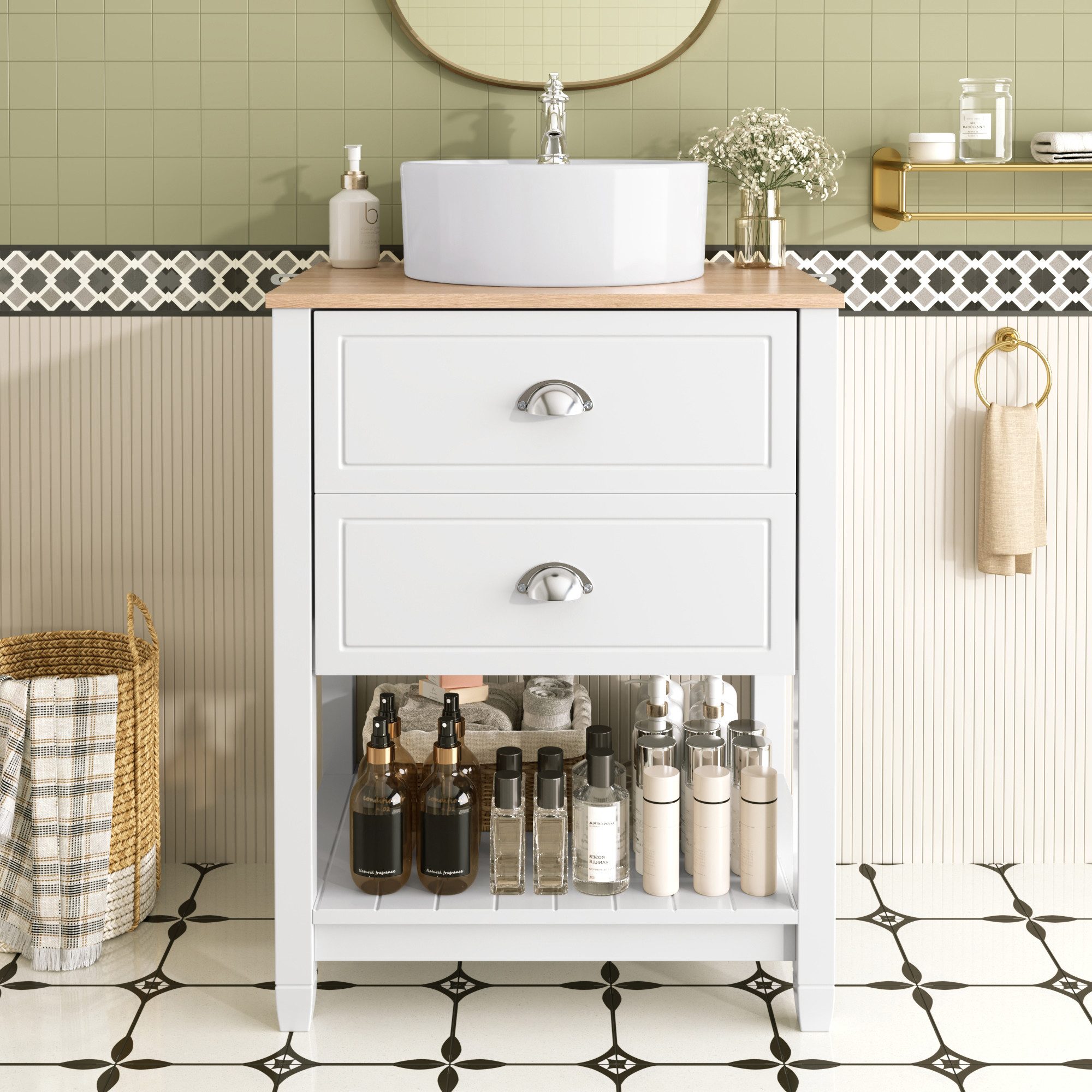 Flieks Waschtisch Waschbeckenunterschrank mit runder Waschbecken (B60/T45/H günstig online kaufen