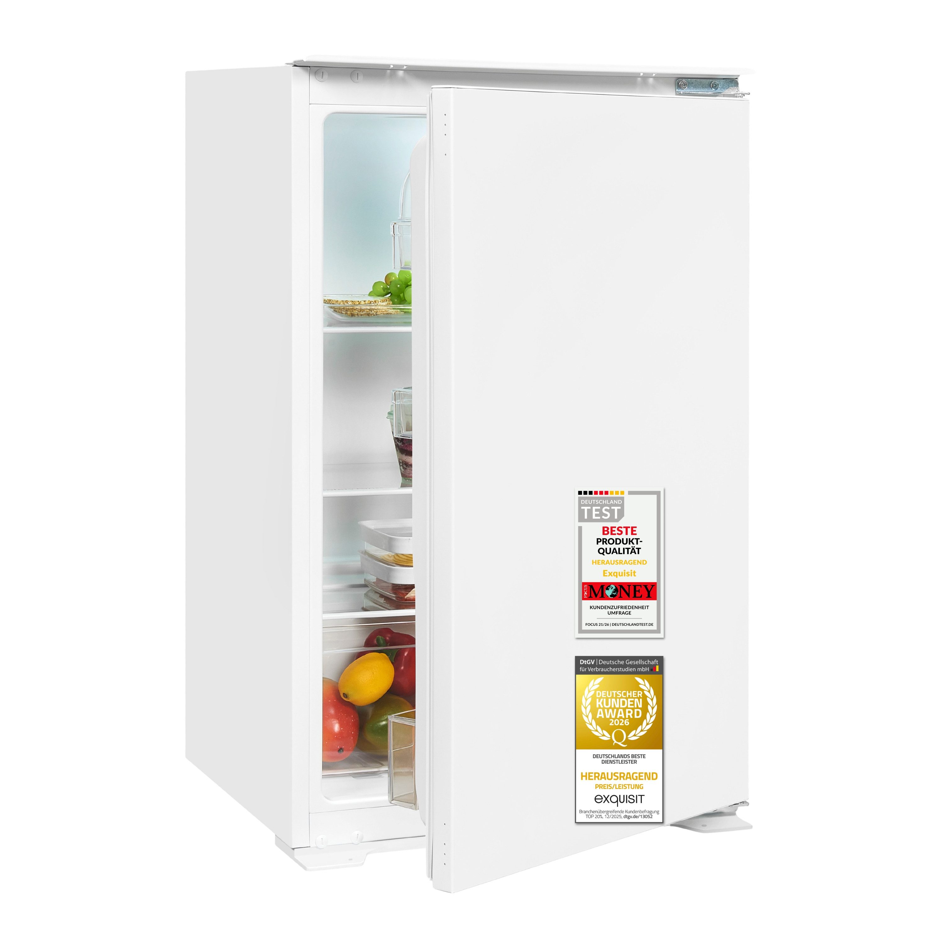 exquisit Vollraumkühlschrank EKS131-V-040F, 88 cm hoch, 54 cm breit, 129 l Nutzinhalt, LED Beleuchtung, Energieklasse F, Geräuschklasse C