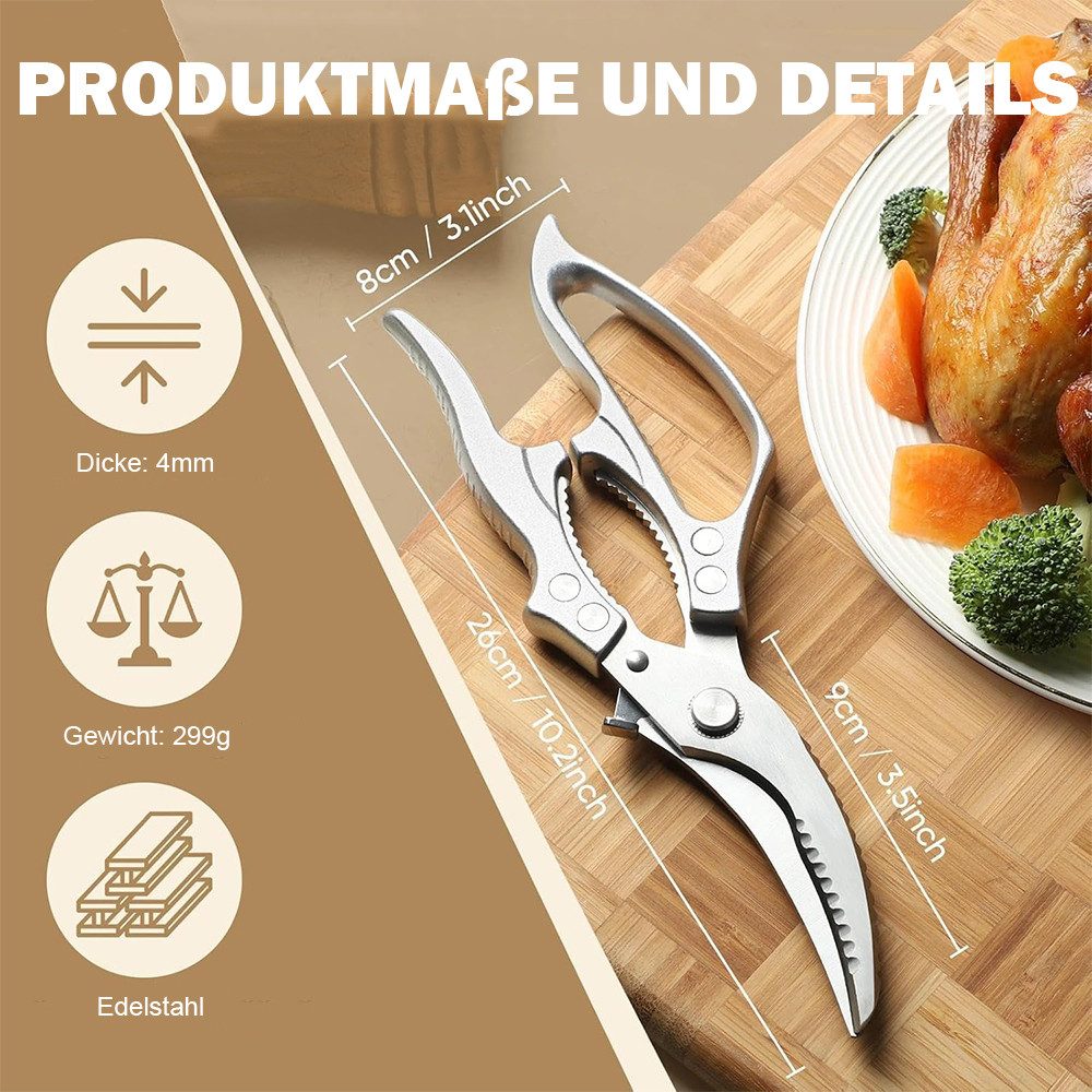 AFKSMILE Geflügelschere Geflügelschere Profi Küchenschere, Fleischschere Scharf Knochenschere, Hähnchenschere für Geflügel, Fleisch, Fisch, Gemüse und Meeresfrüchte