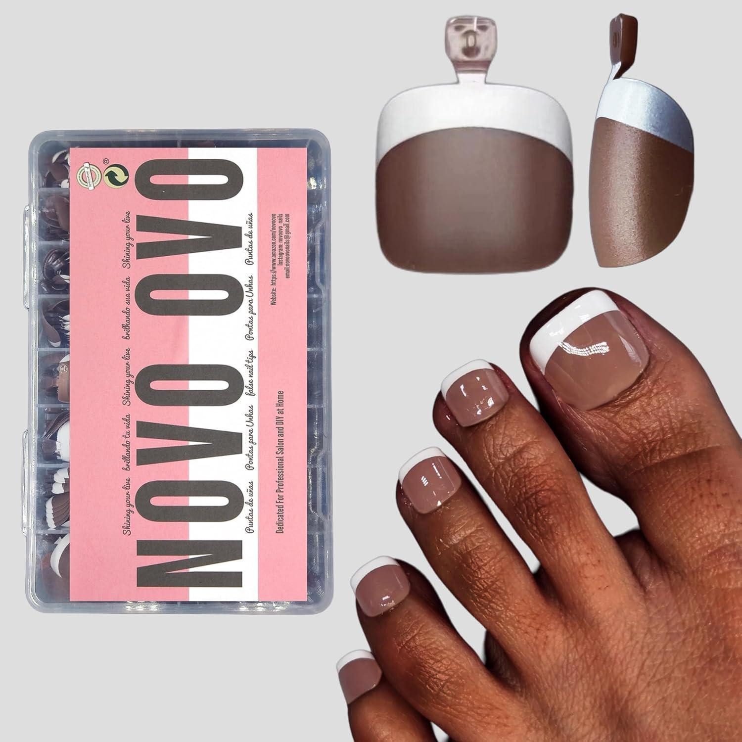 LuxusKollektion Kunstfingernägel Zehennagelverlängerung Gel French Tip Zehennägel Dunkelbraun EU