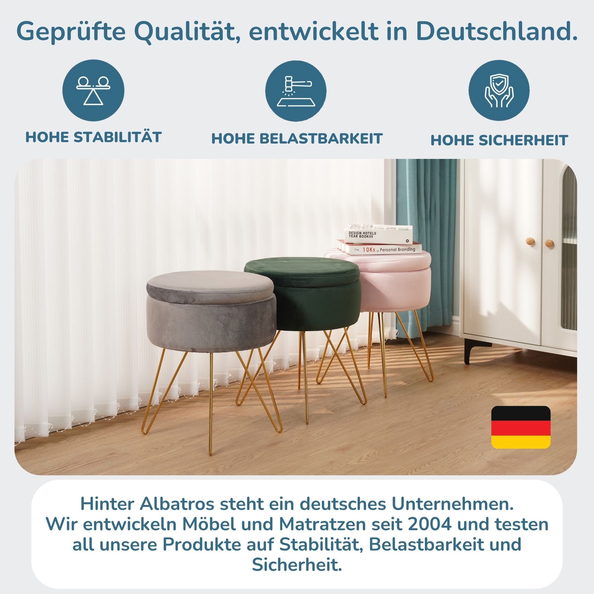 Albatros International Polsterhocker Albatros Hocker mit Stauraum Cannes Sitzhocker mit Stauraum, Modern (Beige, Samt), optimal als Fußhocker oder Hocker Schmin – Bild 3 von 5