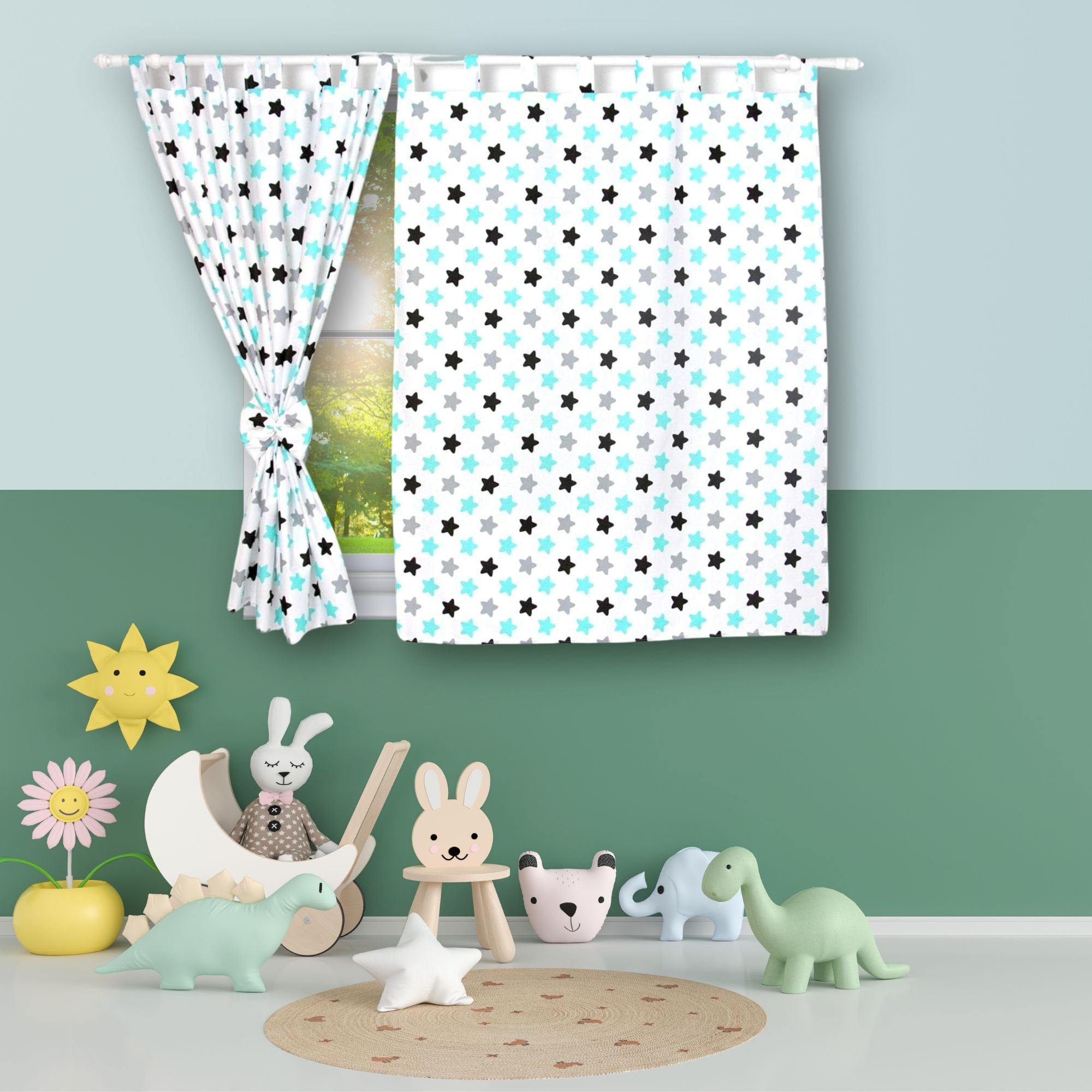 BabyLux Vorhang Kinderzimmer VORHÄNGE mit Schlaufen Kinder Baby Gardinen 2 x 160x120cm, 98. Sterne