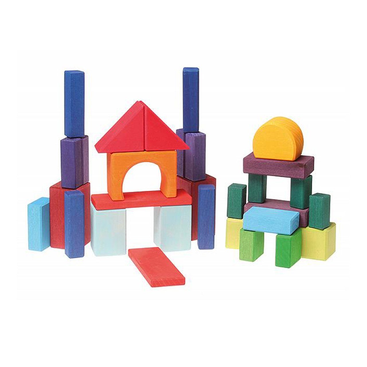 GRIMM´S Spiel und Holz Design 30 Holzbausteine, bunt Baumwollnetz Holzbauklötze Spielbausteine, made in Germany