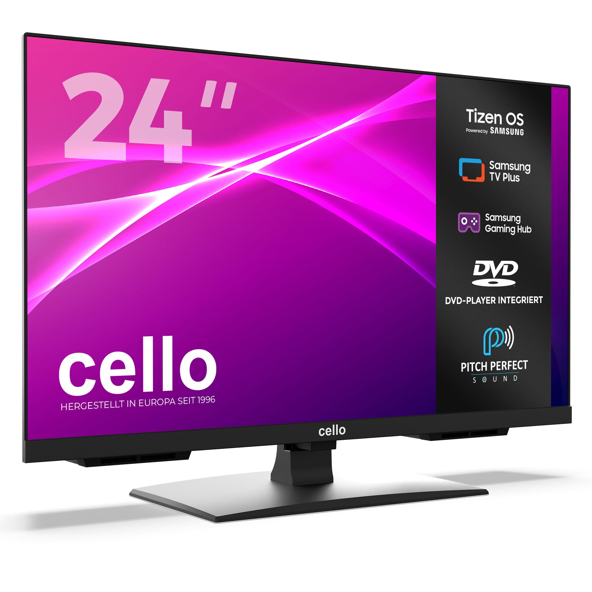 Cello C2426TZF LED-Fernseher (61 cm/24 Zoll, HD-Ready, Smart-TV, Pitch Perfect Sound, Tizen OS by Samsung, DVD Player)