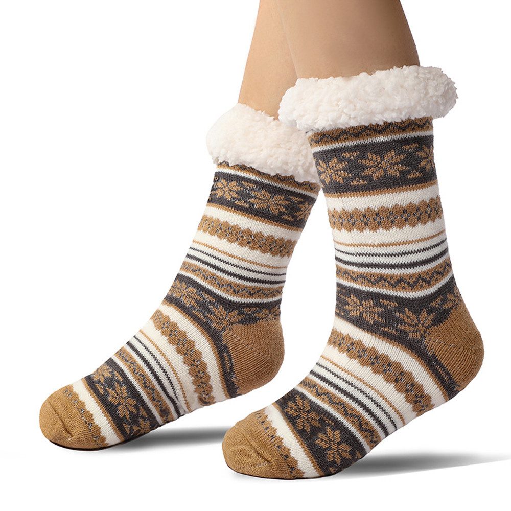 Coonoor Haussocken Hausschuh-Socken für Herren mit rutschfesten Noppen warm und bequem (1-Paar) dicke Kabinen-Socken, ideales Geschenk für den Winter