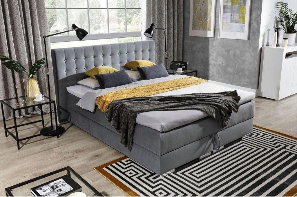 JVmoebel Polsterbett Chesterfield Bett aus Textil-Samt in elegantem Design (Bett), Made in Europa