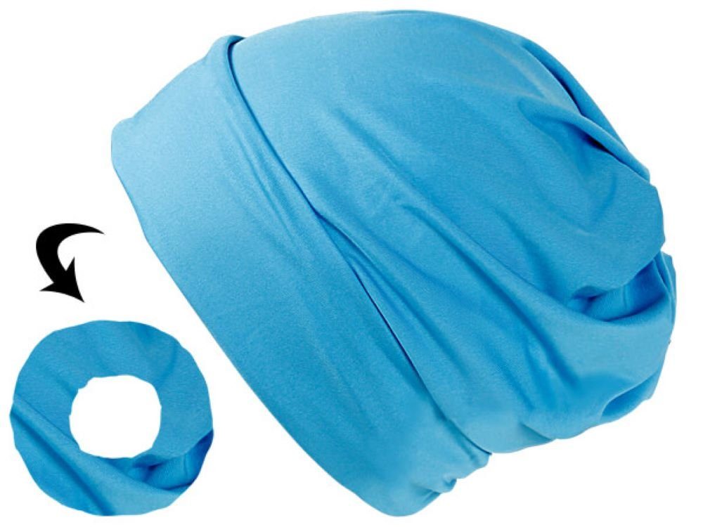 Tini - Shirts Beanie Long Beanie Schlauch Tuch / Zopflochmütze Slouch Beanie - loop Schal Tuch und Zopflochmütze in einem - Ponytail Mütze türkis