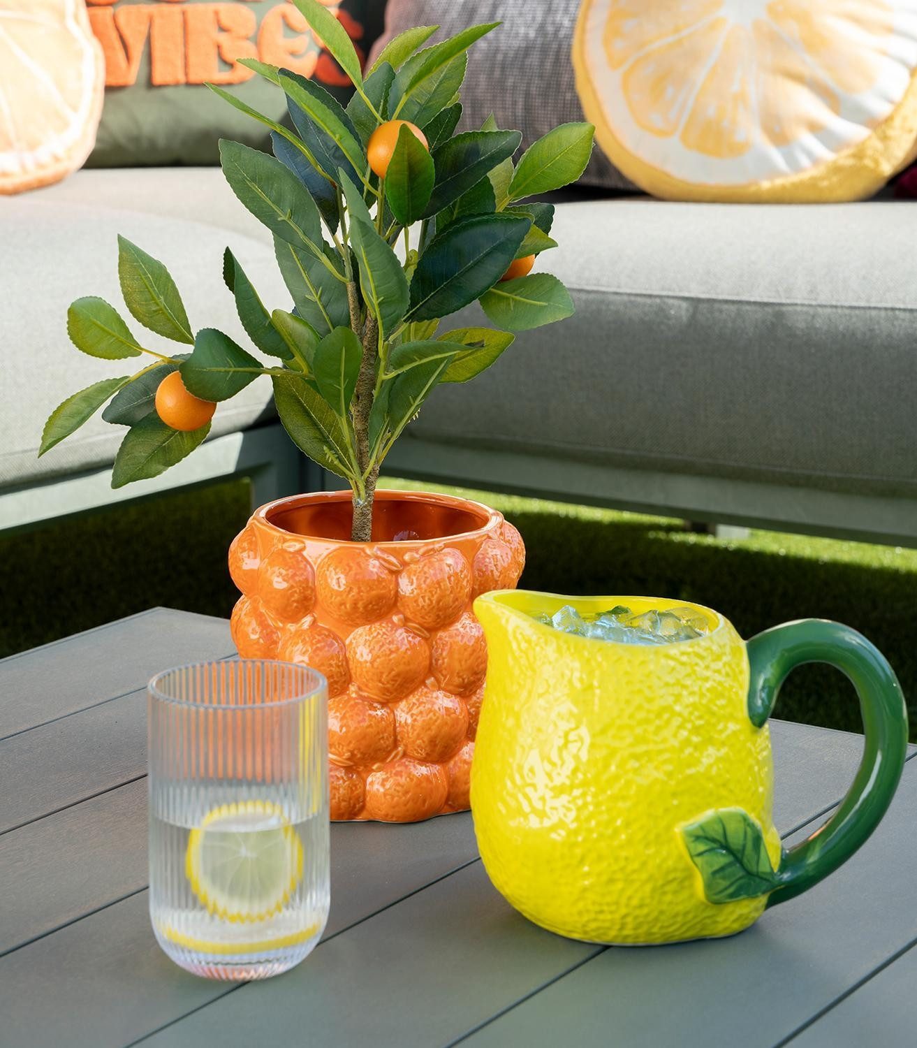 Kunstpflanze CITRON, Orange, Grün, Kunststoff, Naturgetreu, Orangenzweig, Kaemingk, Höhe 58 cm