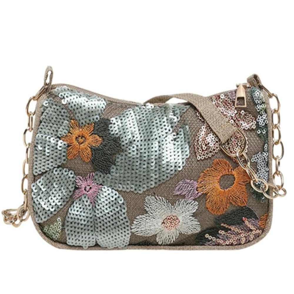 nsihing Schultertasche Damen Handtasche Blumenmuster,Schultertasche,bestickte Abendtasche, mit Kettenriemen,Handtasche für Hochzeit Party und Hochzeit