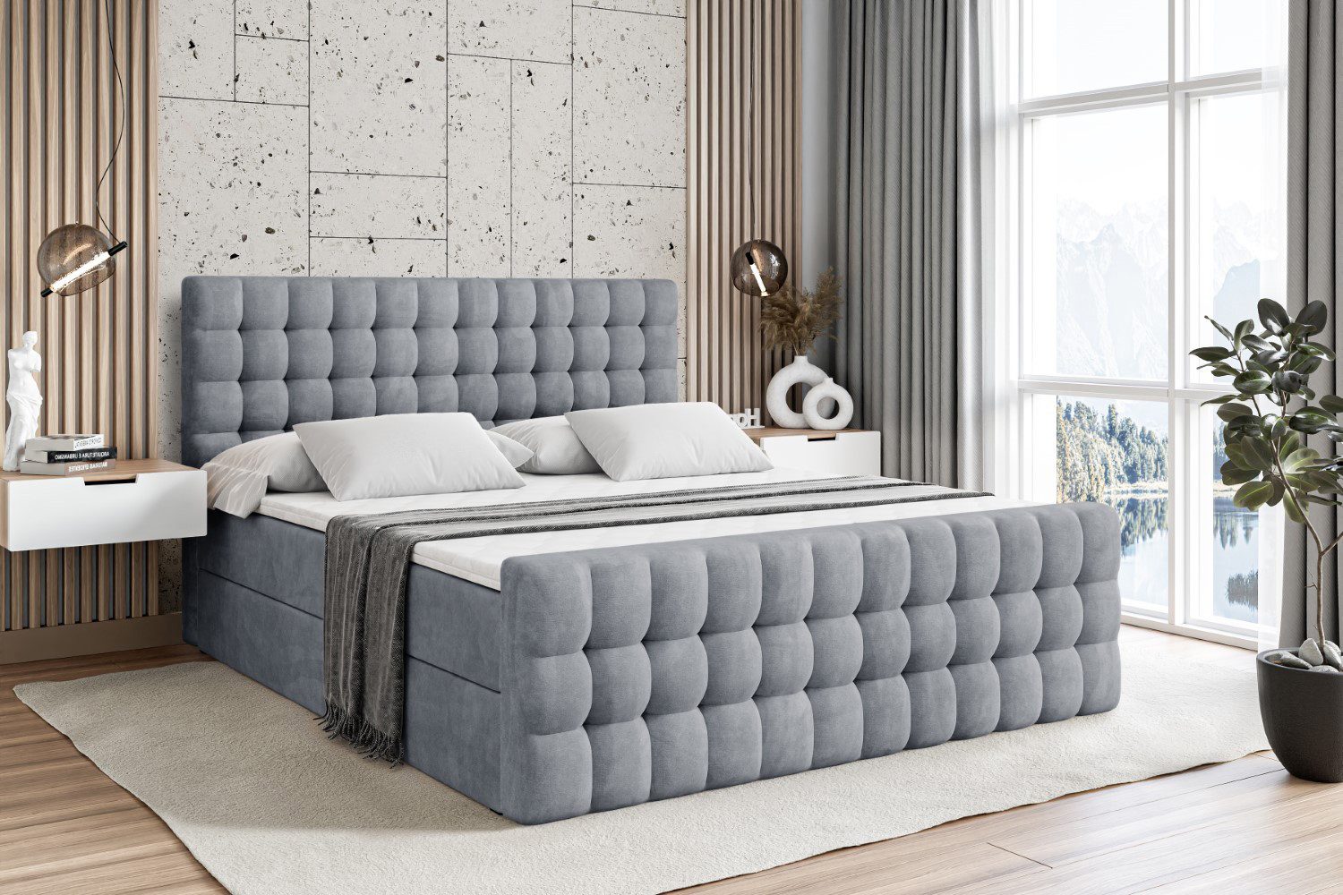ALTDECOR Boxbett VIONE-Z (mit Matratze Lattenrost Topper Polsterbett mit Bettkasten Doppelbett), H4 Multipocket / H3 Bonellfederung, Springboxbett Boxspringbett