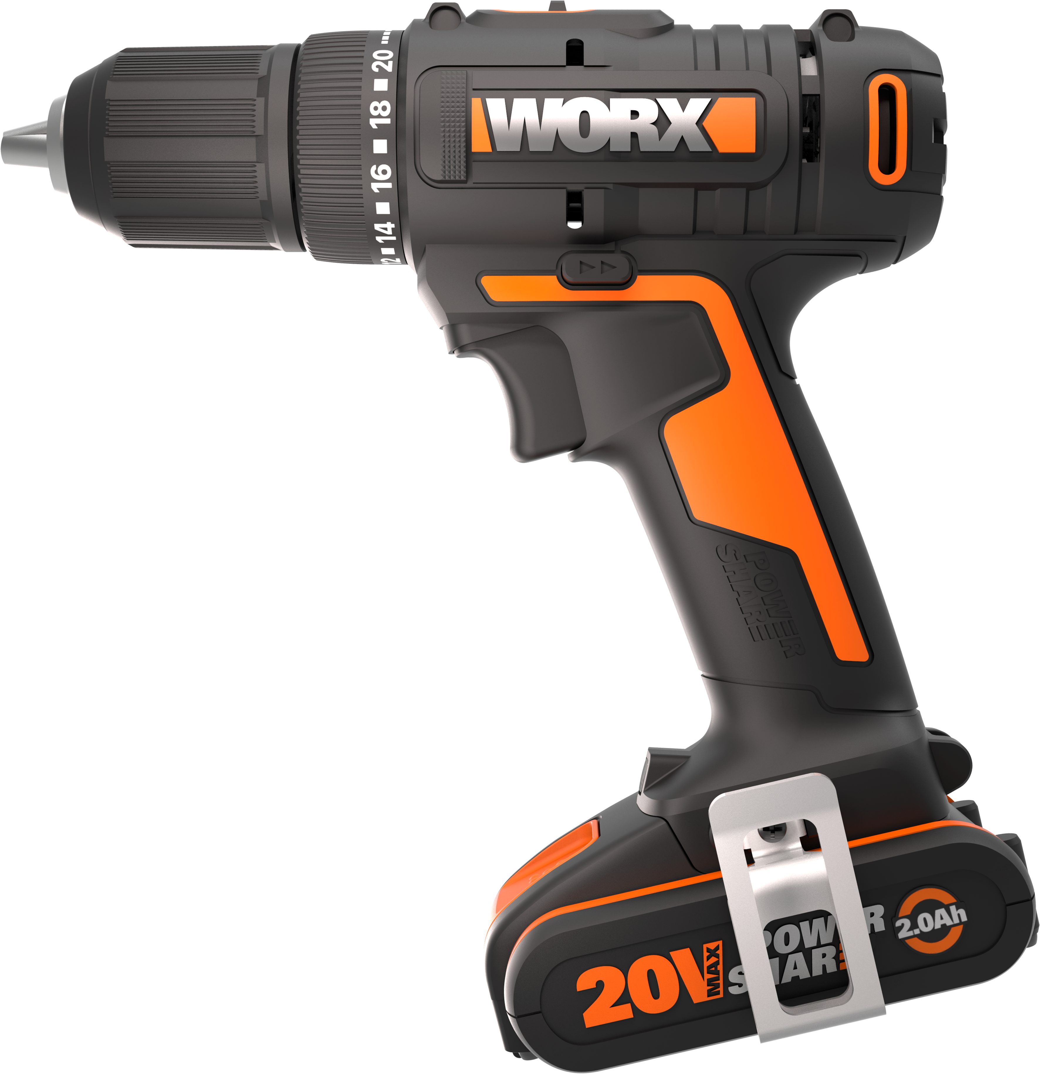 Worx Akku-Bohrschrauber WX108, max. 1600 U/min, (Set), zum Bohren & Schrauben, 20+1 Drehmoment, inkl. 2 Akkus & Ladegerät