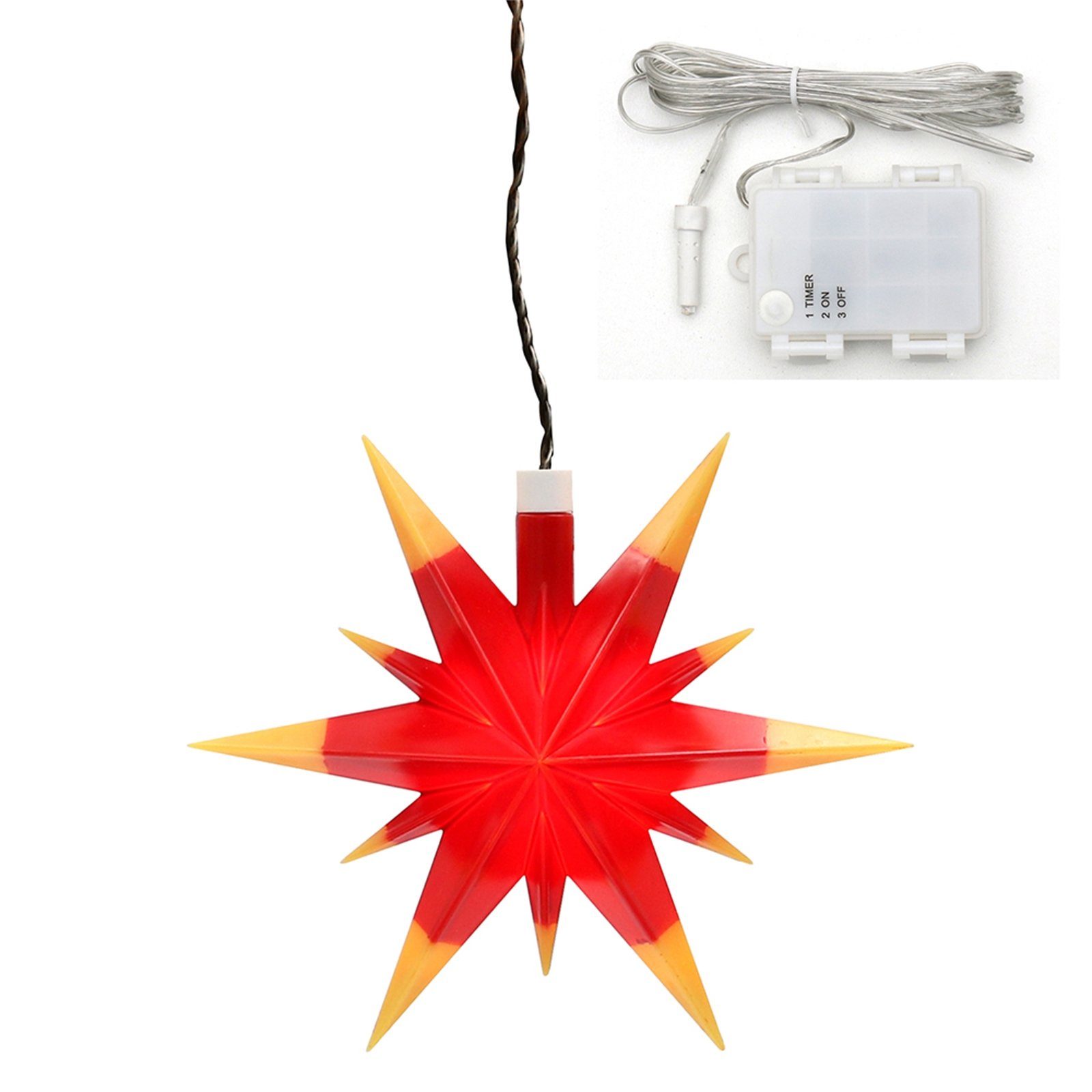 SIGRO LED Stern Weihnachtsstern mit Timer Rot/Gelb, LED, Fensterstern beleuchtet inkl. Batteriefach