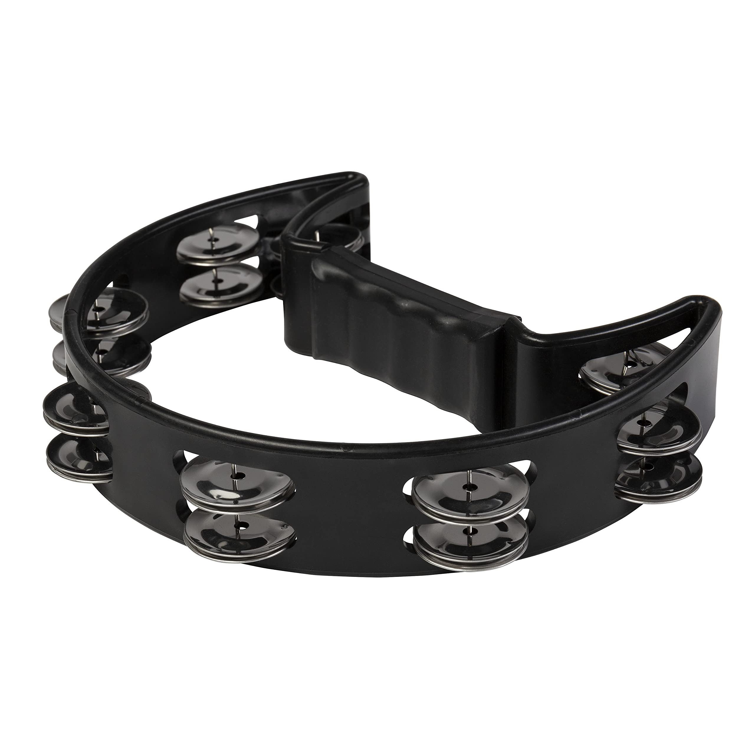FAME Tambourine,FHT-B Hand Tambourine Schwarz Doppelreihige Stahlschellen Klarer Klang Ergonomischer Griff Robuste Kunststoff-Konstruktion Ideal für Musikunterricht, Percussion, Tambourines, Hand Tambourine, Doppelreihige Stahlschellen, Klarer Klang