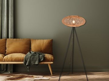 meineWunschleuchte LED Stehlampe, Dimmfunktion, LED wechselbar, warmweiß, ausgefallene moderne Tripod Korblampe dimmbar Dreibein Boho Höhe 150cm