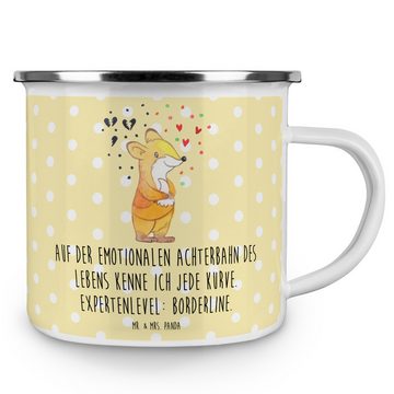 Mr. & Mrs. Panda Becher Fuchs Borderline - Gelb Pastell - Geschenk, Blechtasse Outdoor, Outdo, Emaille, Kratzfeste Emaille