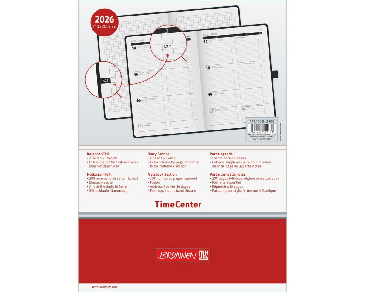 Thumbnail - BRUNNEN Buchkalender Buchkalender 725 1 Woche/2 Seiten 14,8x21cm A5 Baladek-Einband schwarz