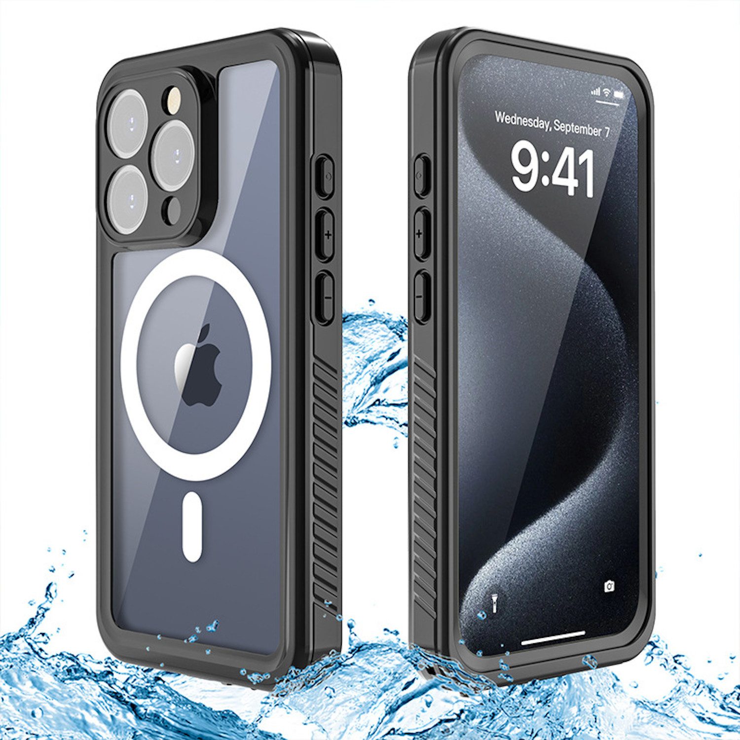 Wigento Handyhülle Für Apple iPhone 16 Pro Max MagSafe Full Body Wasserdichte Hülle Case, Wasserdichte Magsafe Schutzhülle mit integriertem Displayschutz