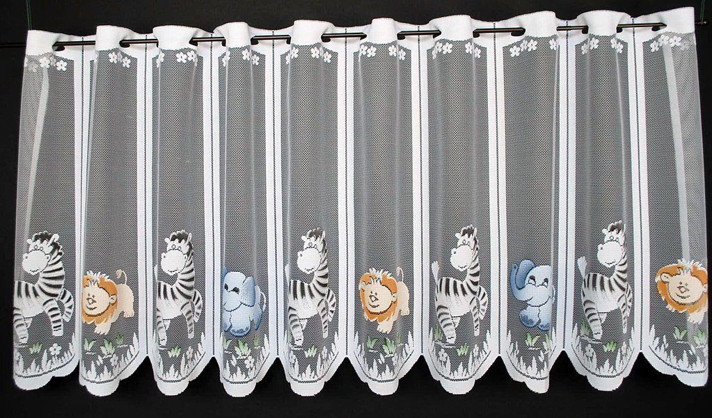 Scheibengardine nach Maß für Kinder Kranzusch, (1 transparent Gardinen Stablöcher, transparent, Kurzgardine, Stangendurchzug Zoo St), Tiere