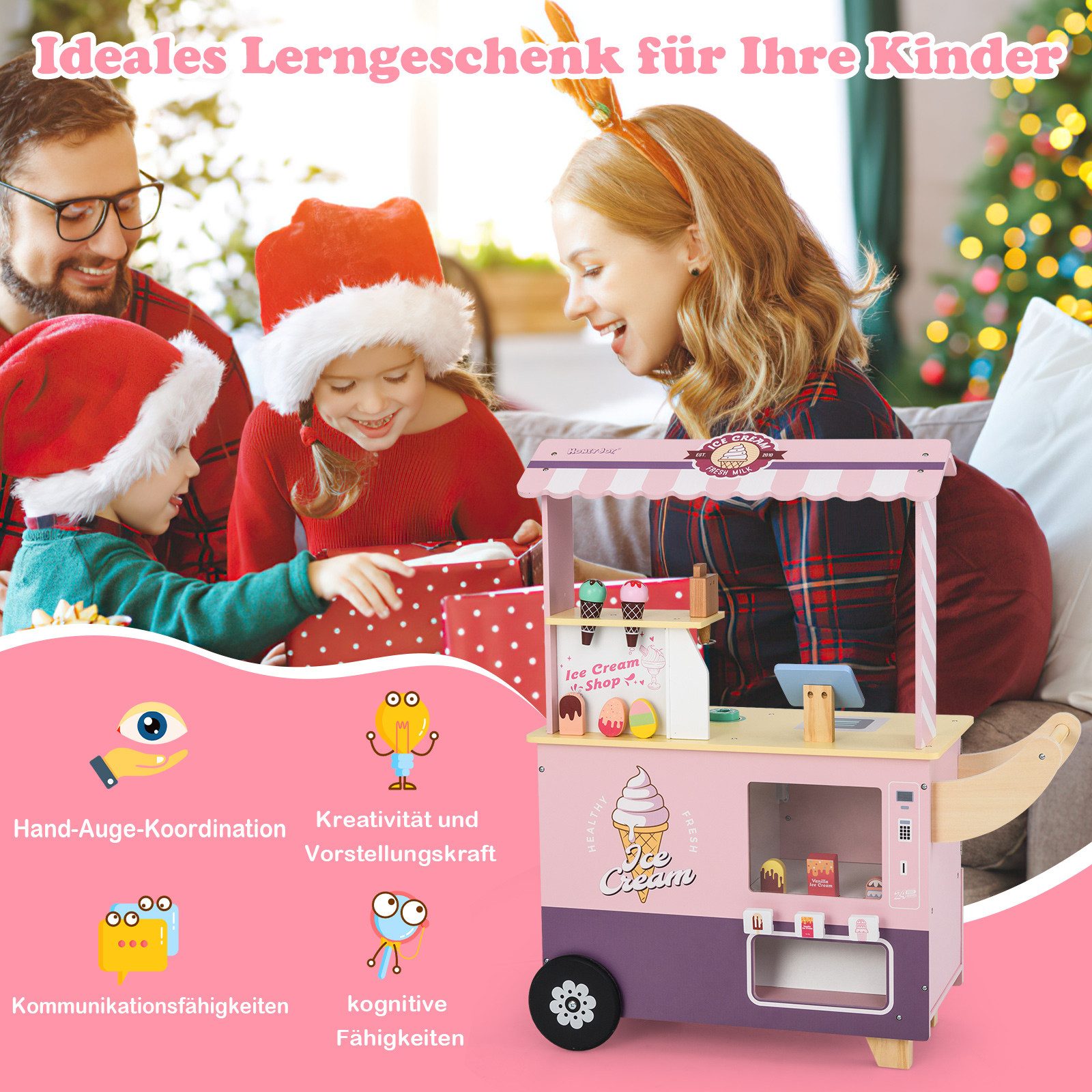 COSTWAY Kaufladen, Kaufmannsladen Holz mit Bildschirm