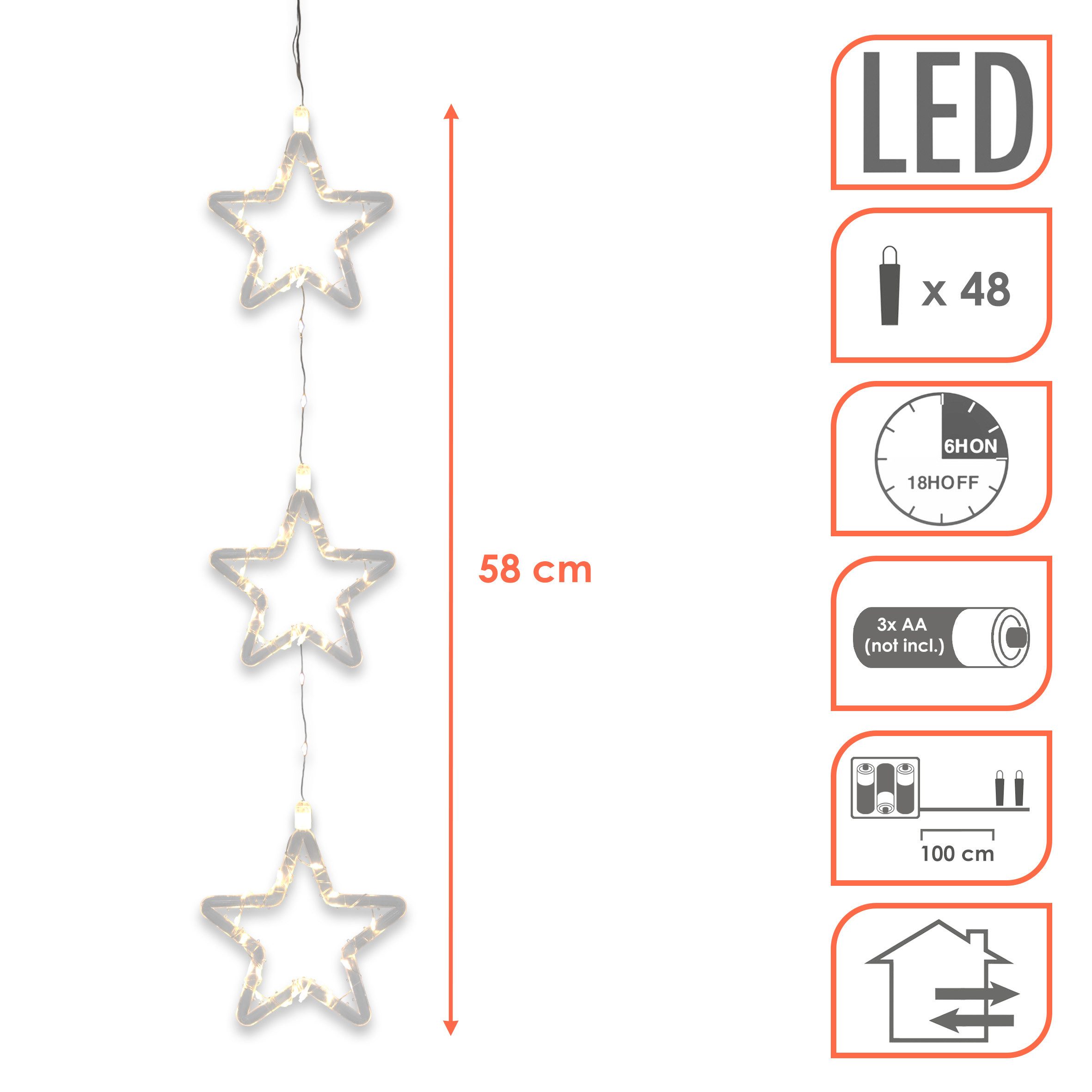 Spetebo LED-Lichterkette LED Weihnachtsdeko für Außen 3 Sterne mit Timer - 58 cm, 48-flammig, mit Timer Funktion – Bild 2 von 5