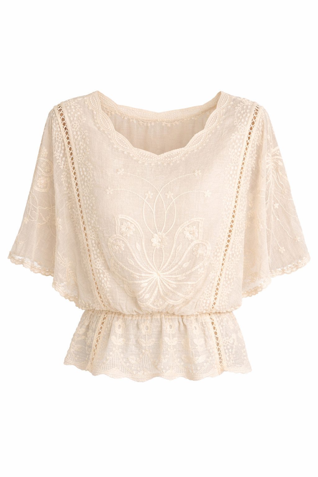 ITALY VIBES Spitzenbluse - Bluse - Häkelbluse mit Fledermausärmeln - Damenbluse ONE SIZE / passend für Größe XS - L