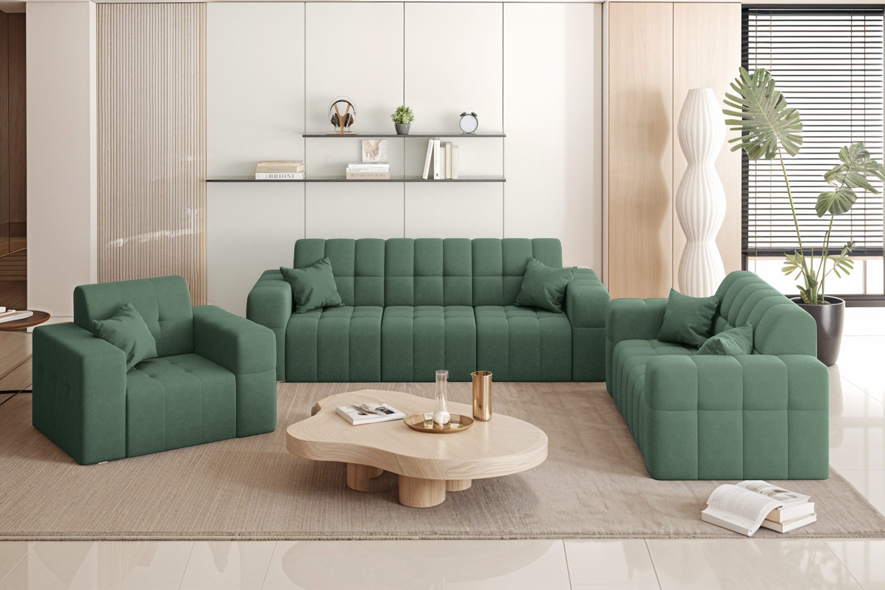 Kaiser Möbel Loungeset Couchgarnitur NIMES - Sofagarnitur 3-2-1, breite Farbpalette, (Sitzgruppe, Couchgarnitur), gesteppte Oberfläche, HR-Schaum, Wellenfeder