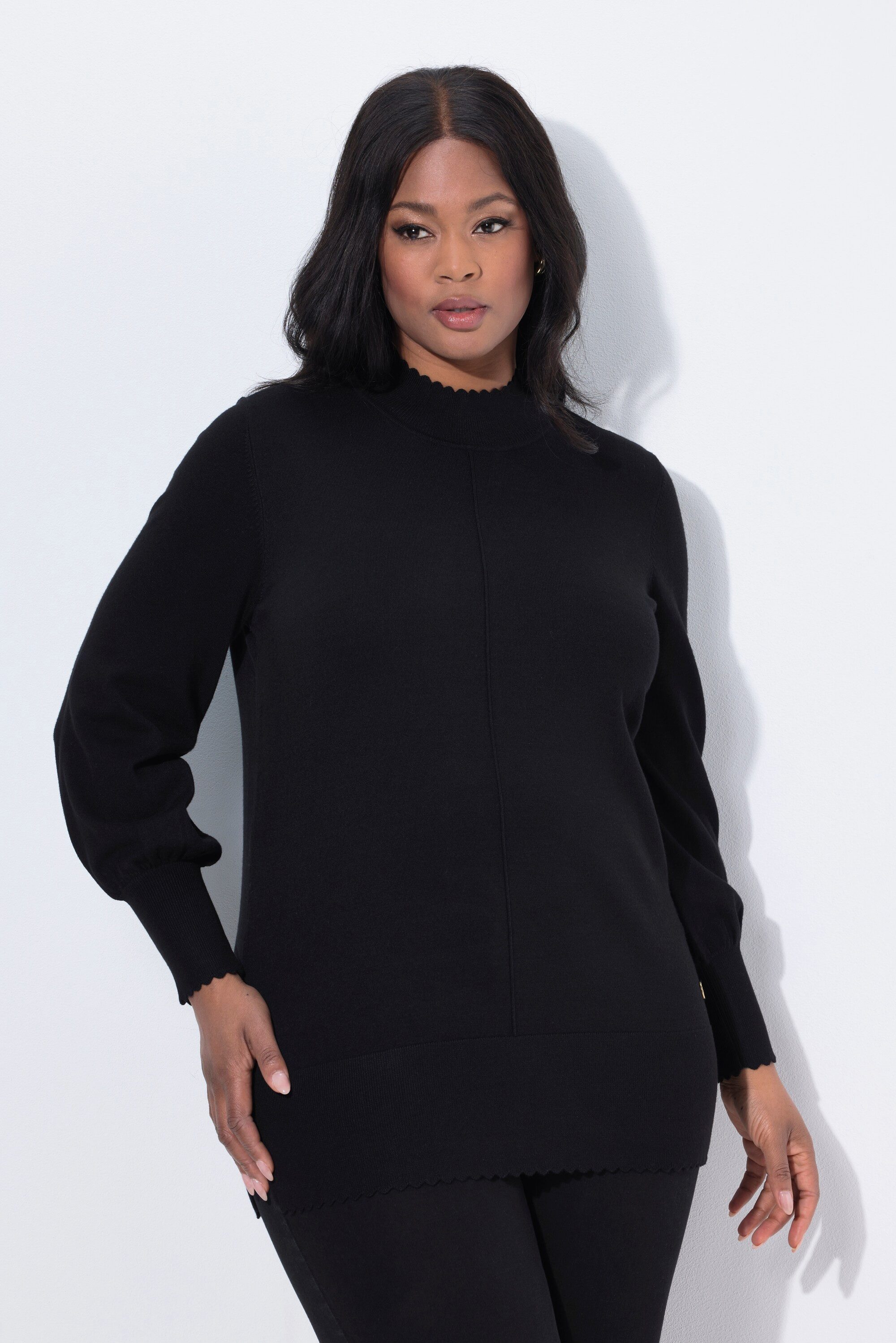 Ulla Popken Strickpullover Pullover Muschelsaum Stehkragen Langarm günstig online kaufen