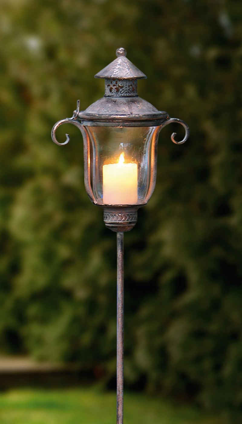 Dekoleidenschaft Kerzenlaterne »Stablaterne "Shabby" Metall im Antik-Design, Gartenstecker« (1 St), 118 cm hoch