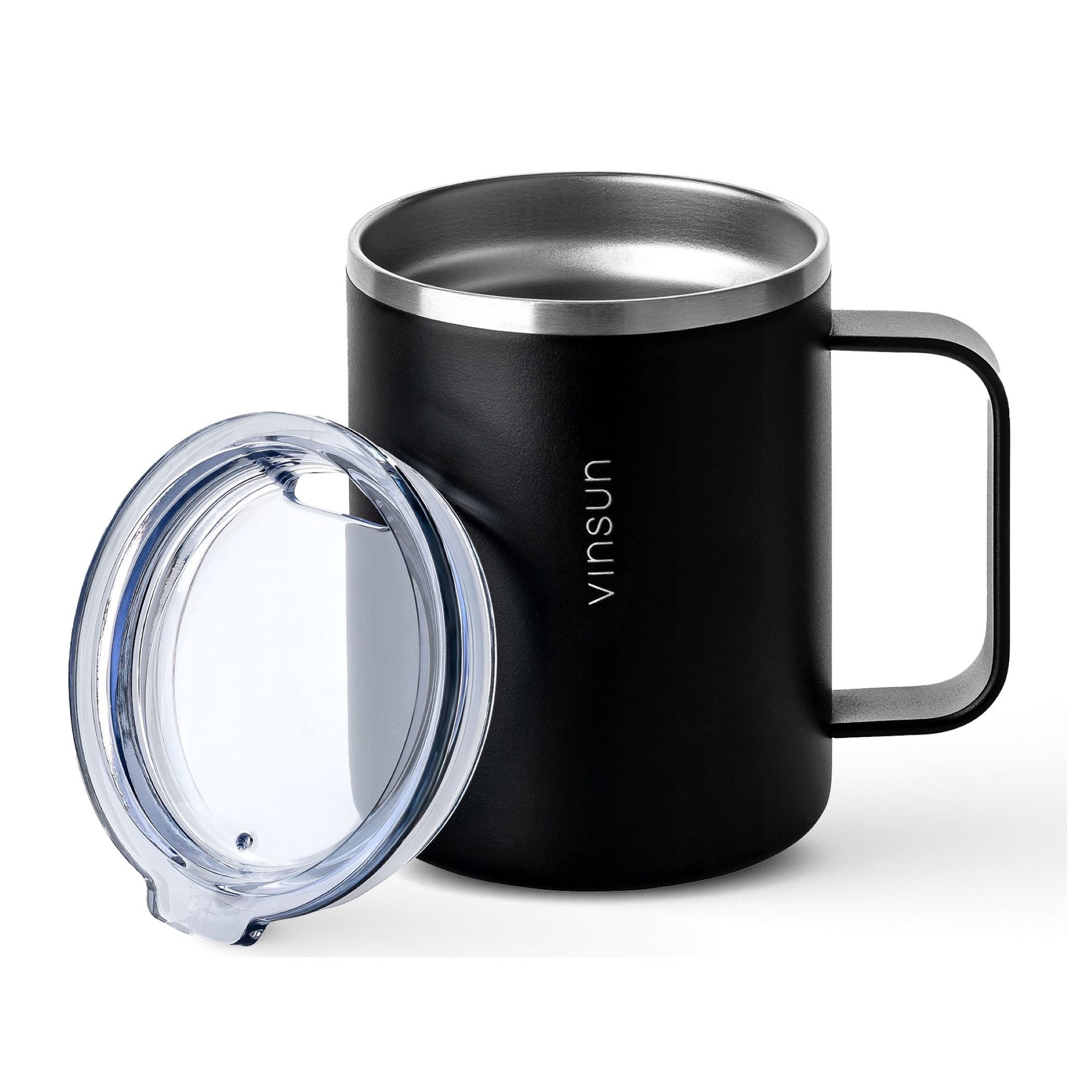 Vinsun Thermobecher Edelstahl Isolierbecher 350ml - Kaffeebecher mit Henkel und Deckel, 2-tlg., Edelstahl, Doppelwandig isoliert, BPA frei, bruchfest, Kalt- und Heißgetränke