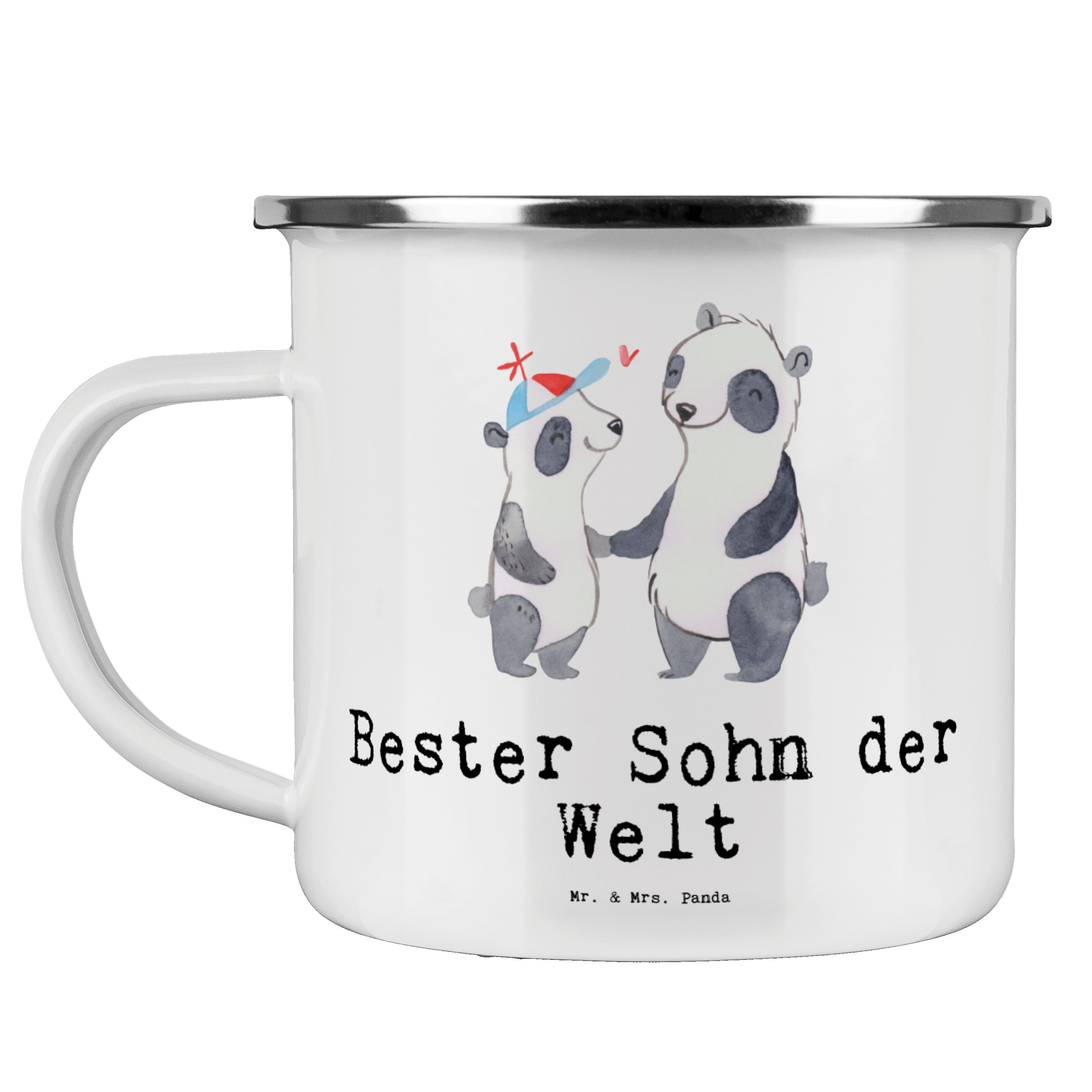 Mr. & Mrs. Panda Becher Panda Bester Sohn der Welt - Weiß - Geschenk, Edelstahl Trinkbecher, Emaille