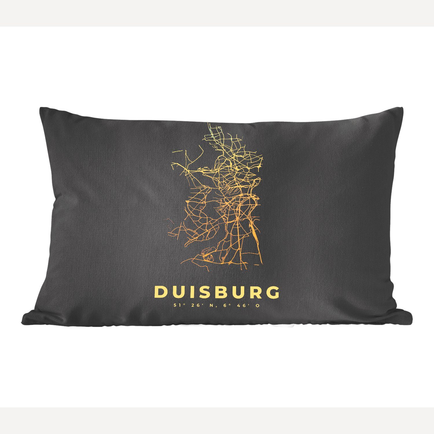 MuchoWow Dekokissen Duisburg - Gold - Karte - Stadtplan, Wohzimmer Dekoration, Zierkissen, Dekokissen mit Füllung, Schlafzimmer