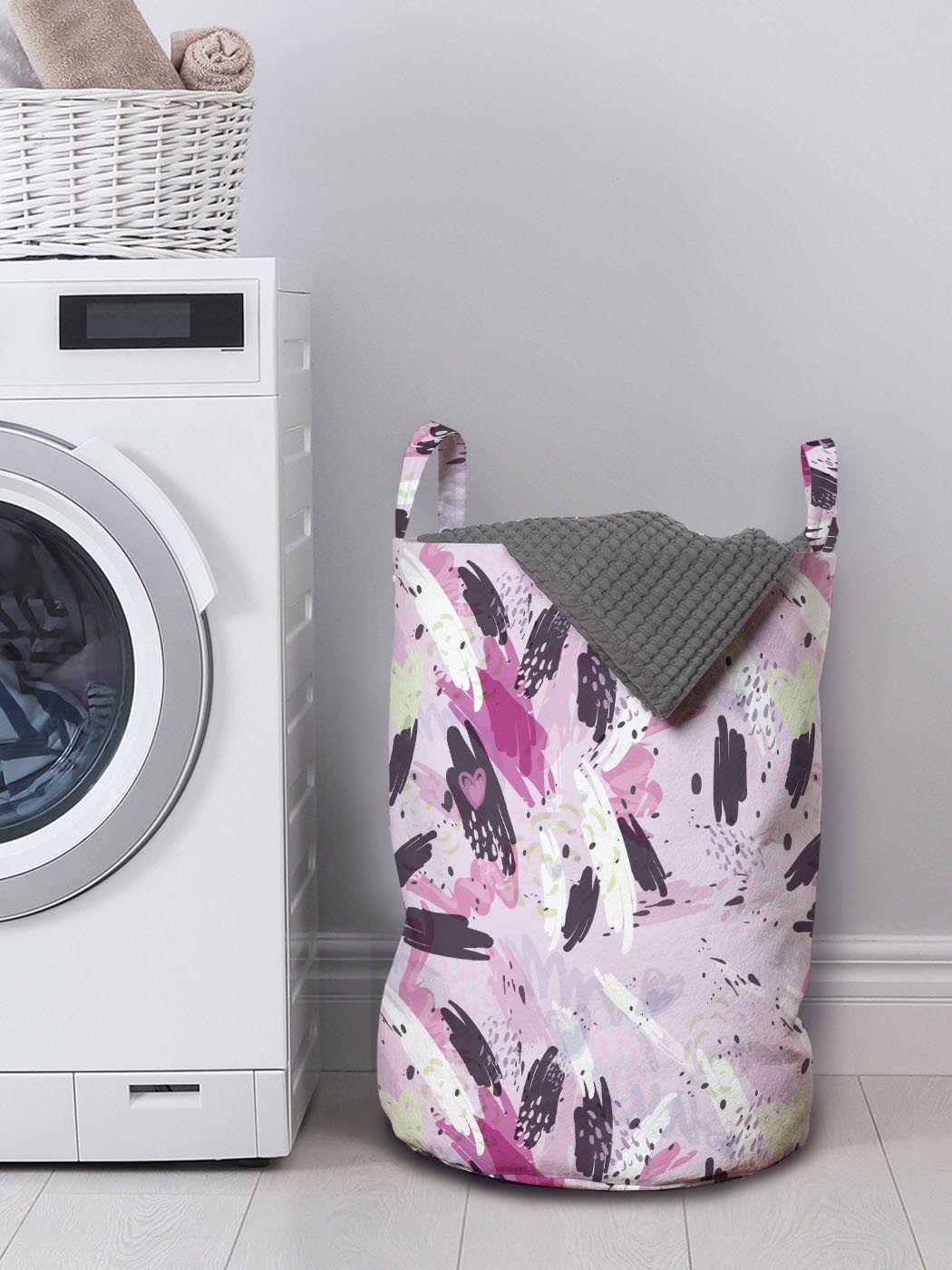 Abakuhaus Wäschesäckchen Wäschekorb mit Griffen Blots Paintbrush und Strokes Kordelzugverschluss für Waschsalons, Farbe