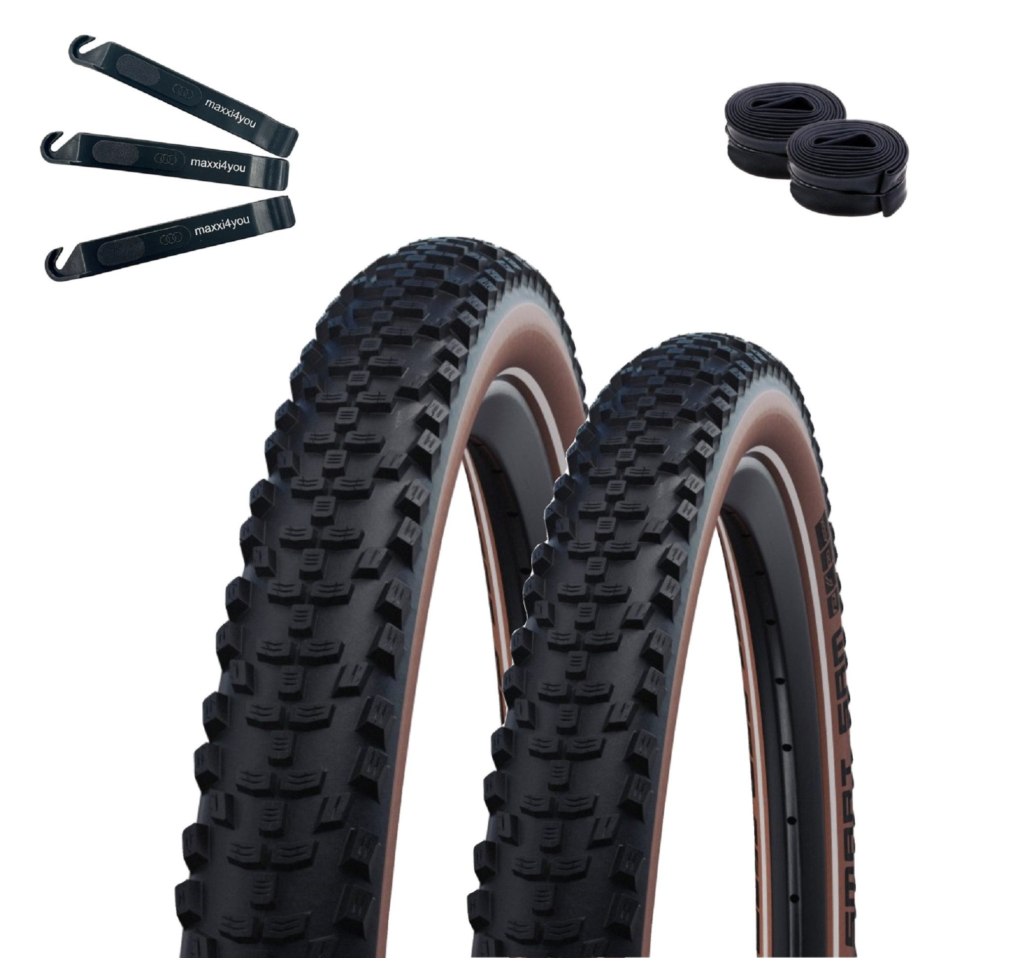 maxxi4you Fahrradreifen 2 x Schwalbe Smart Sam 29 x 2.25 Bronze/Reflex + 2 x SV19F inkl. RH
