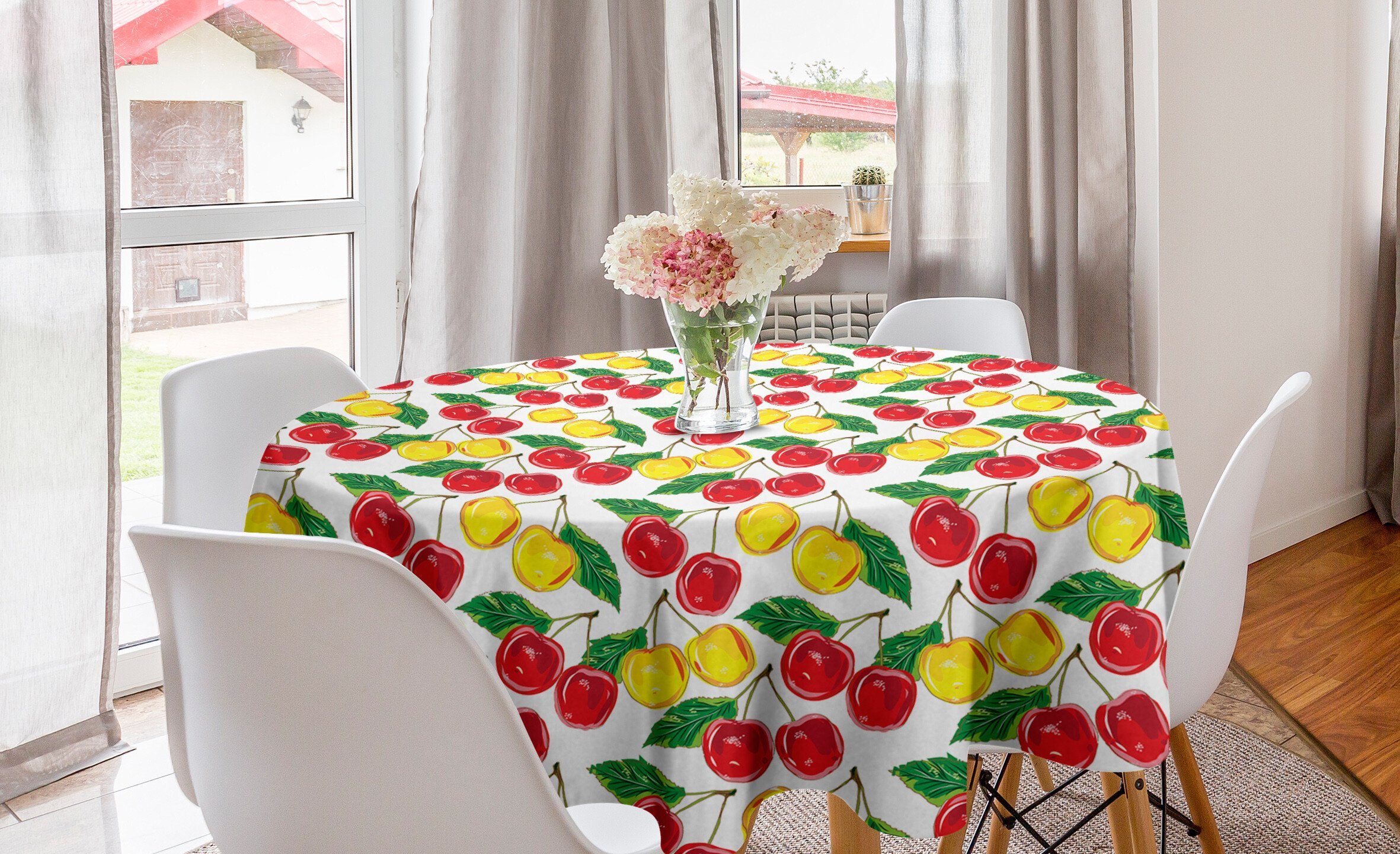 Abakuhaus Tischdecke Kreis Tischdecke Abdeckung Küche Kirschen Farbige für Dekoration, Esszimmer Grafik Obst