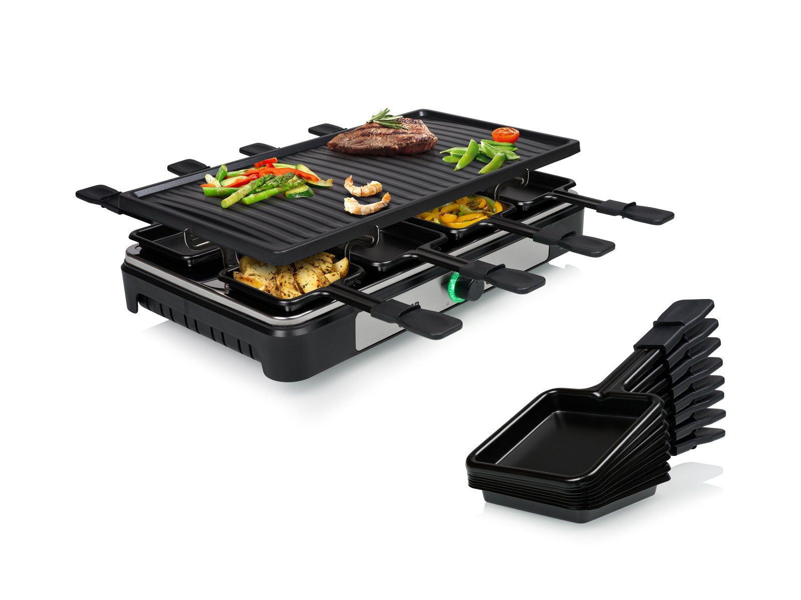 Tristar Раклетници, 8 Раклетнициpfännchen, Gerät für 2-8 Personen Tischgrill Griddle Grillplatte Camping geeignet