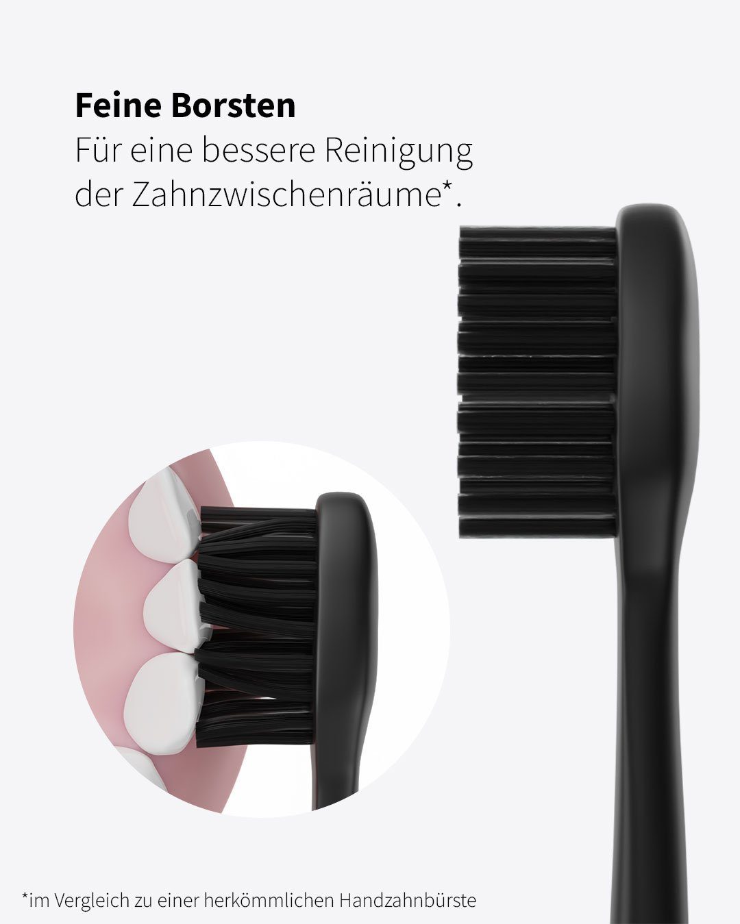 Zahnheld Aufsteckbürsten Ersatzbürsten Basic Soft - ideal für Schallzahnbürste Gero, im 3er, 6er oder 9er Set, Zahnpflege Set, sensibles Zahnfleisch & Zähne, plastikfrei verpackt, 3 Stück, schwarz