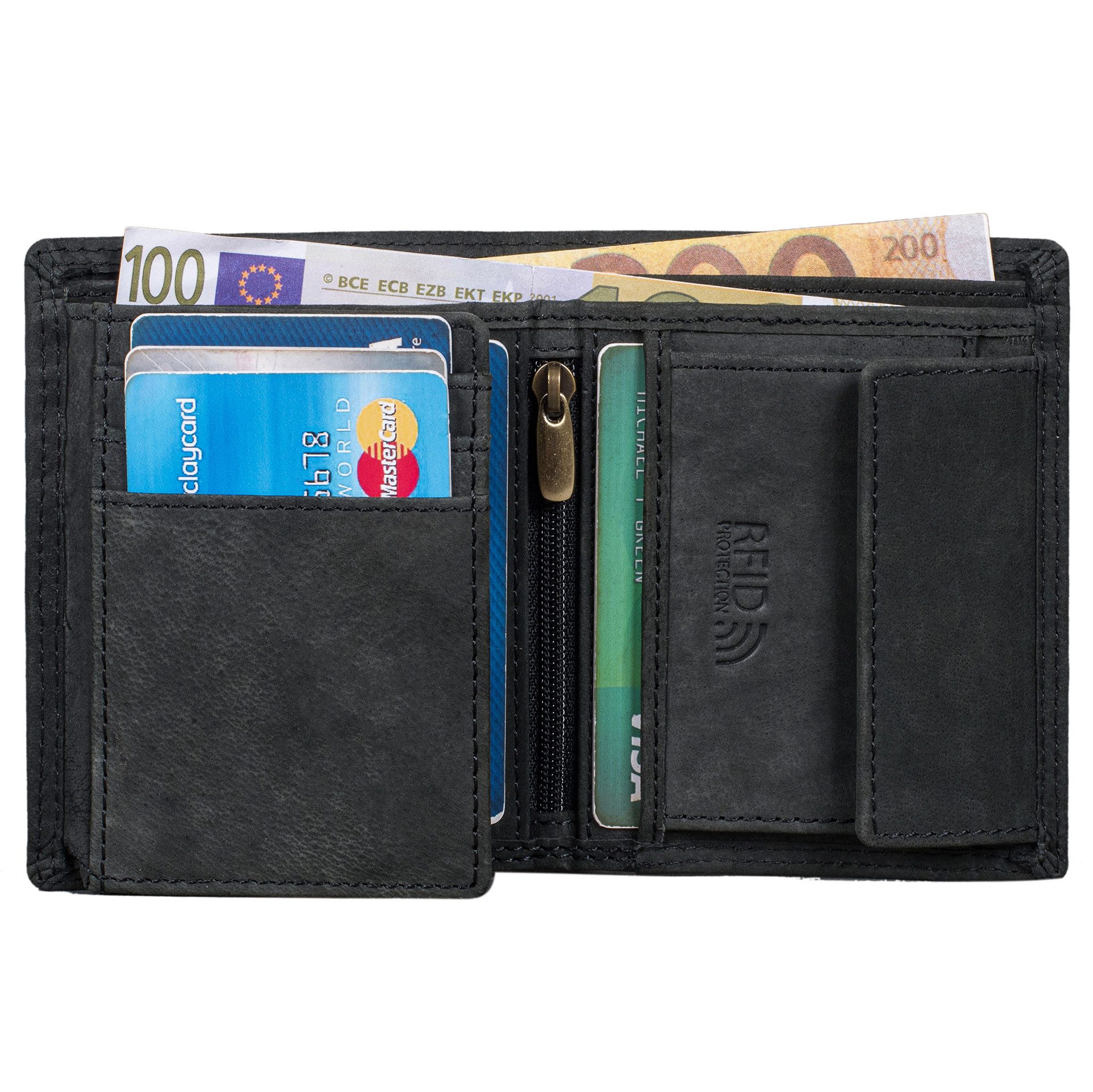 Benthill Geldbörse Herren Klein Echt-Leder Portemonnaie RFID Slim Gelbeutel Mini Börse, RFID-Schutz Kartenfächer Münzfach