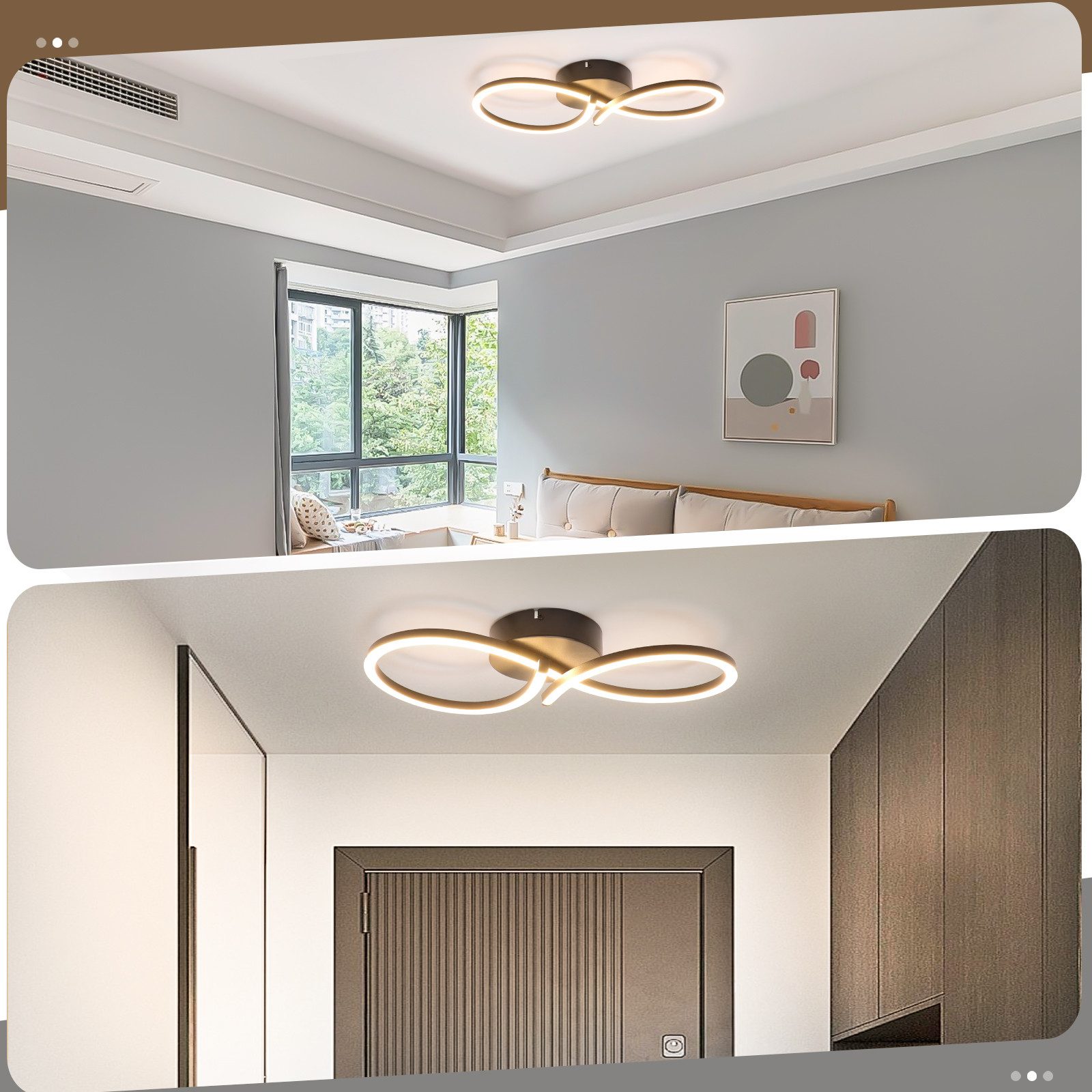 ZMH LED Deckenleuchte Wohnzimmer 8-förmige Schwarz/Weiß Deckenlampe 12/24W 3000K Flur, Augenschutz, Einfache Installtion, LED fest integriert, Warmweiß, Modern praktische Schlafzimmerlampe Küche