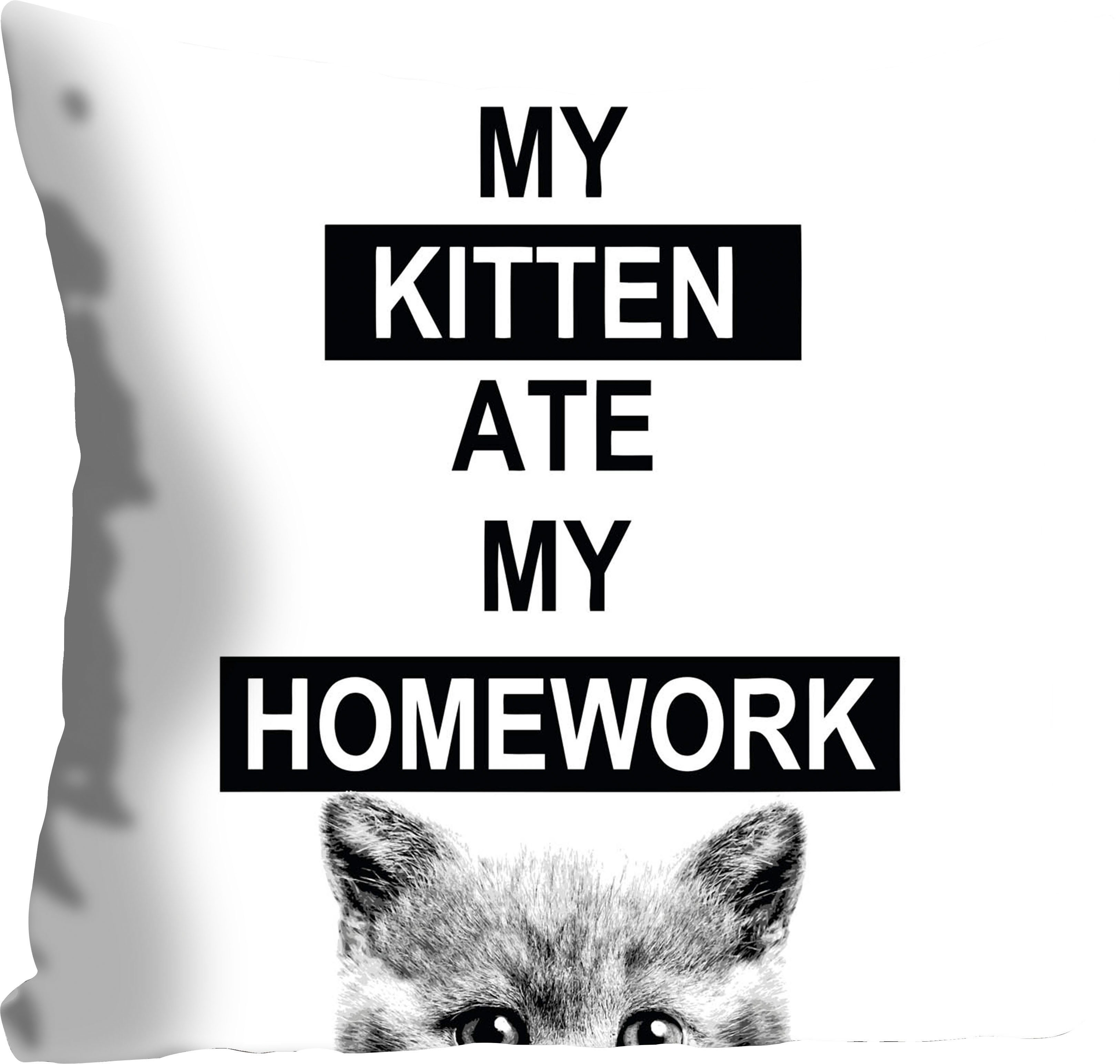 Stück My my Füllung, queence Schriftzug mit ate 1 und Dekokissen ohne Kissenhülle Kätzchen, Homework, Kitten