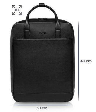 PURE Leather Studio Laptoprucksack Rucksack VEGA Midnight Black, Lederrucksack 16l Backpack für Notebooks bis 15,6 Zoll & Rückenfach