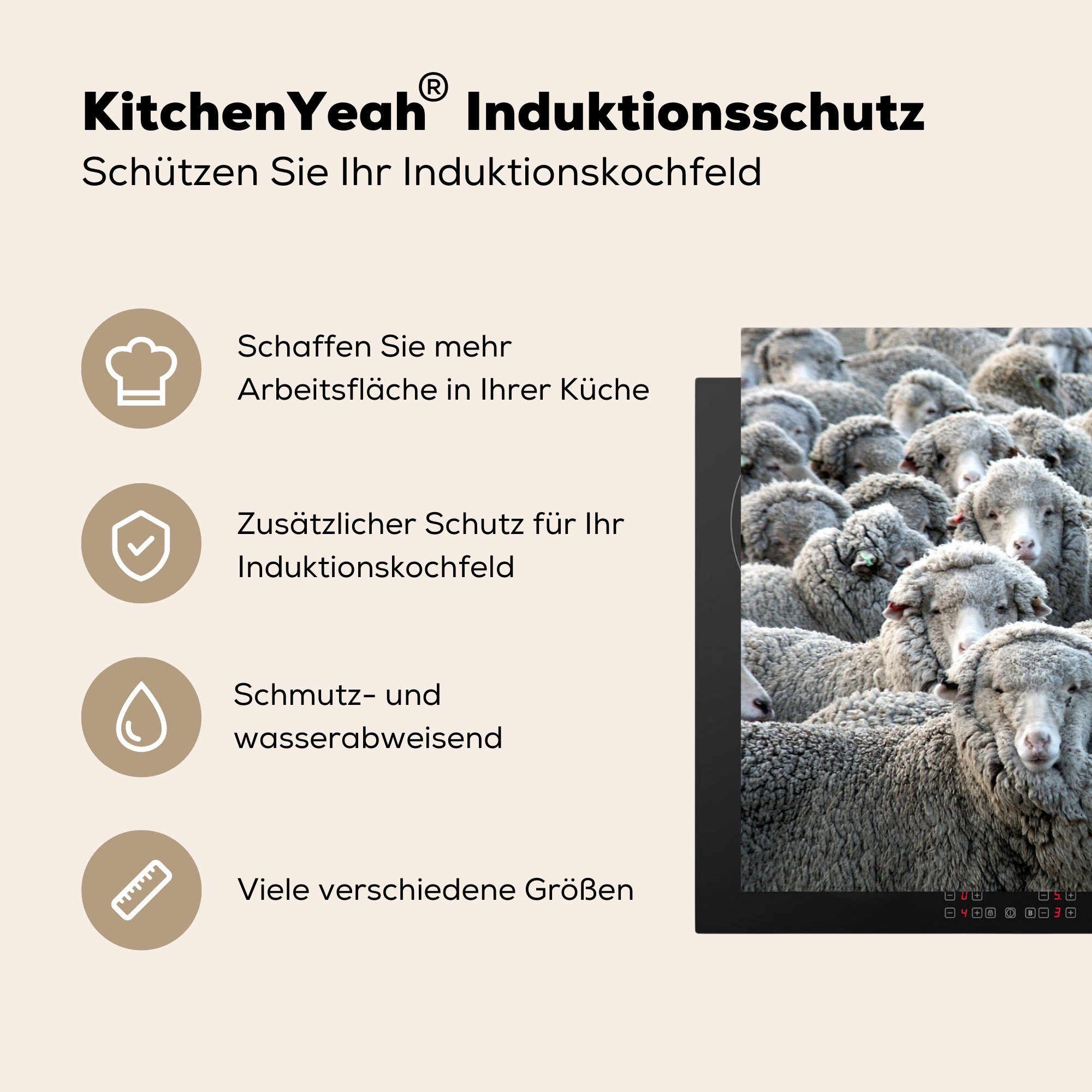 MuchoWow Herdblende-/Abdeckplatte küche, Schutz für cm, Tiere Schafsfell, die Vinyl, Induktionskochfeld - Schafe tlg), 81x52 Ceranfeldabdeckung (1 