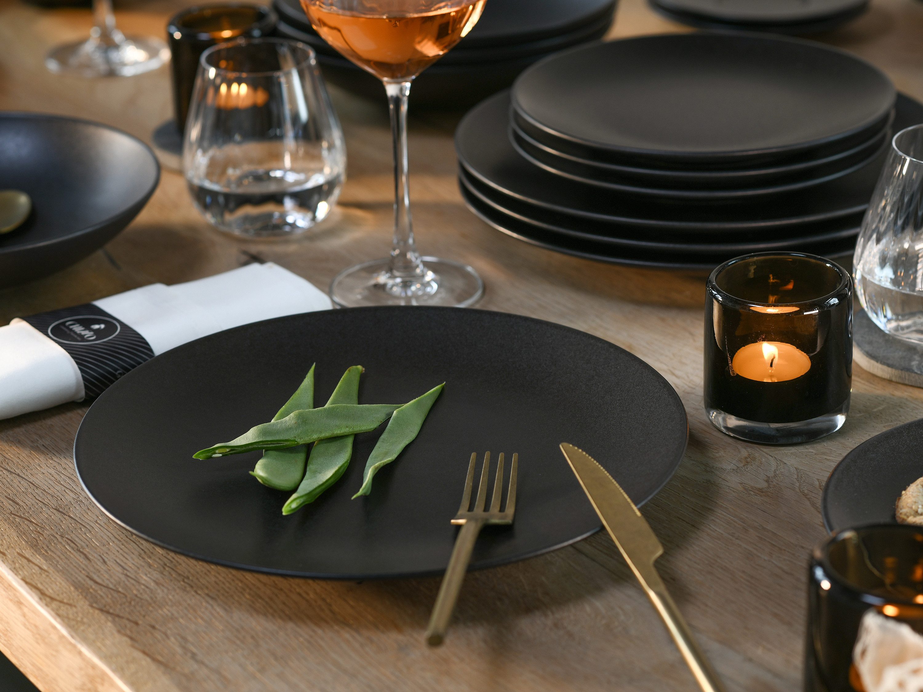 CreaTable Kombiservice Soft Touch Schwarz (24-tlg), 6 Personen, Steinzeug